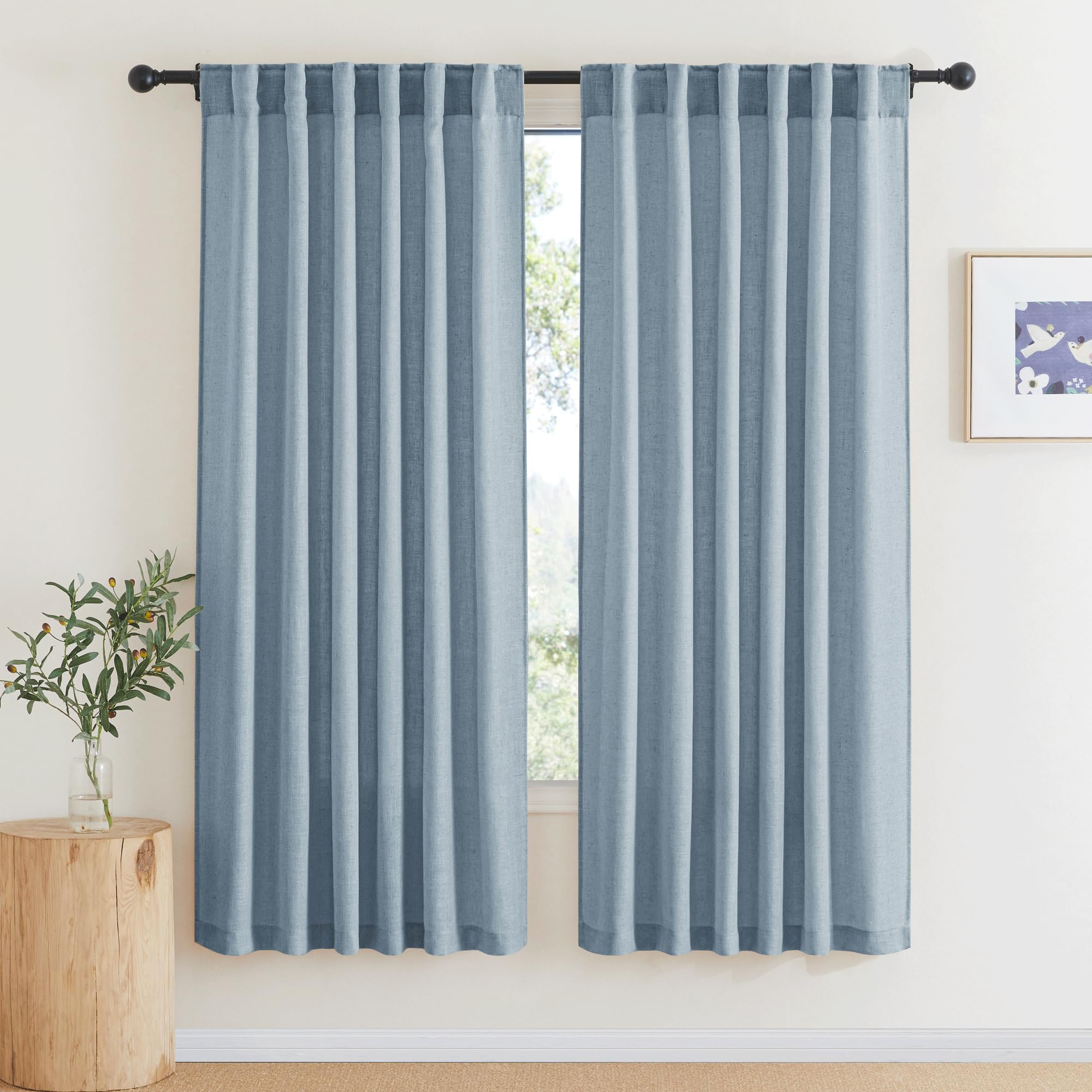 RYB HOME Semi Sheer Curtains 102 inches Long, Back Tab Light Filtration Half Privacy Window Curtains & Drapes for Bedroom Living Room, Linen, W 52 x L 102 inches, 2 Panels Set