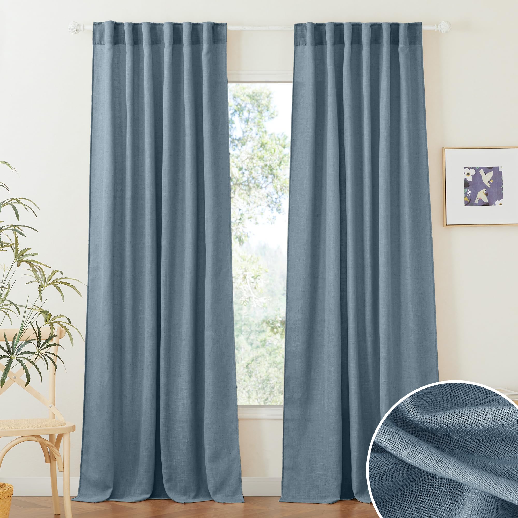 RYB HOME Semi Sheer Curtains 102 inches Long, Back Tab Light Filtration Half Privacy Window Curtains & Drapes for Bedroom Living Room, Linen, W 52 x L 102 inches, 2 Panels Set