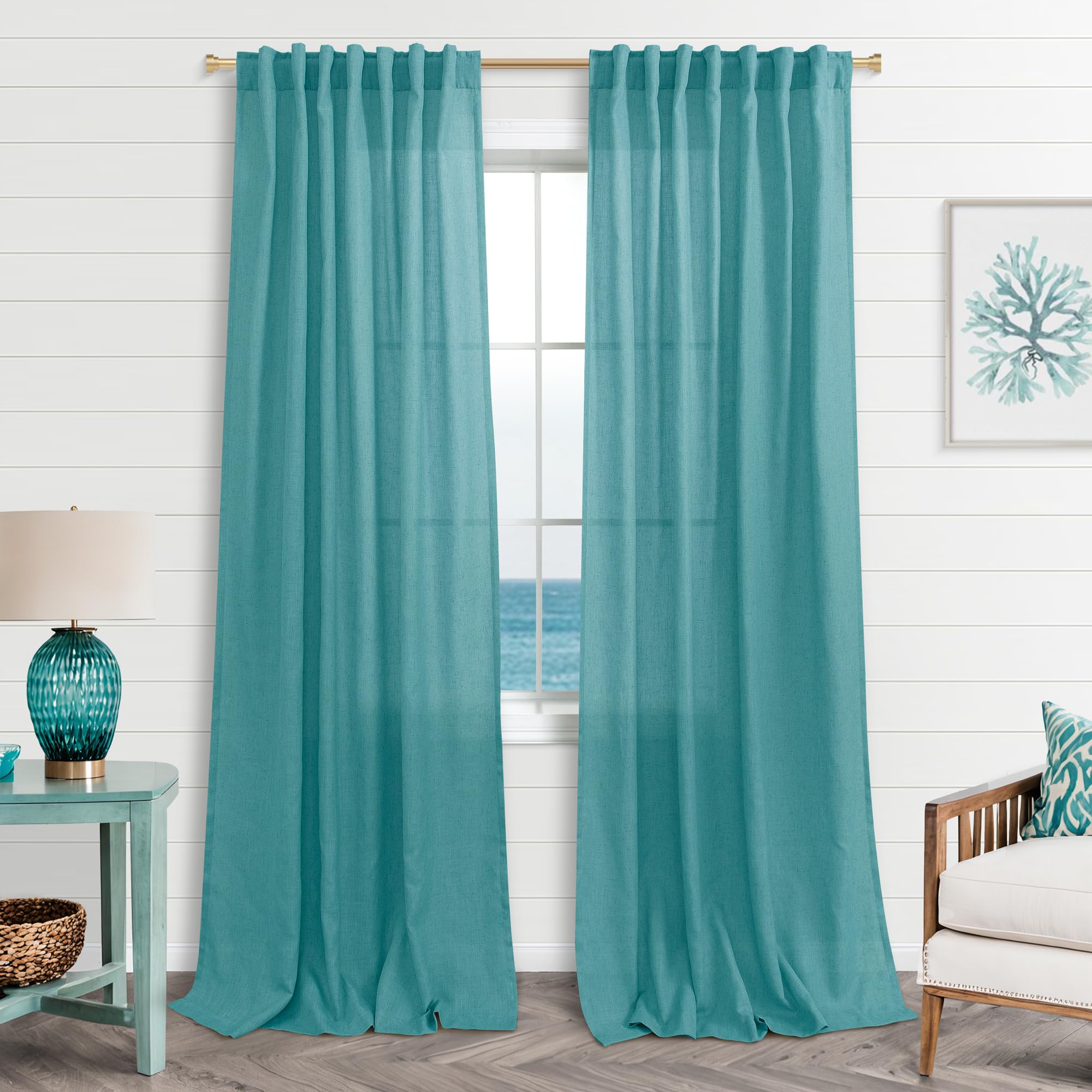 KOUFALL 92 Inch Curtains for Living Room 2 Panels Set,Light Filtering Farmhouse Boho Linen Semi Sheer Curtain Drapes 92 Inches Long for Bedroom,Cream Ivory