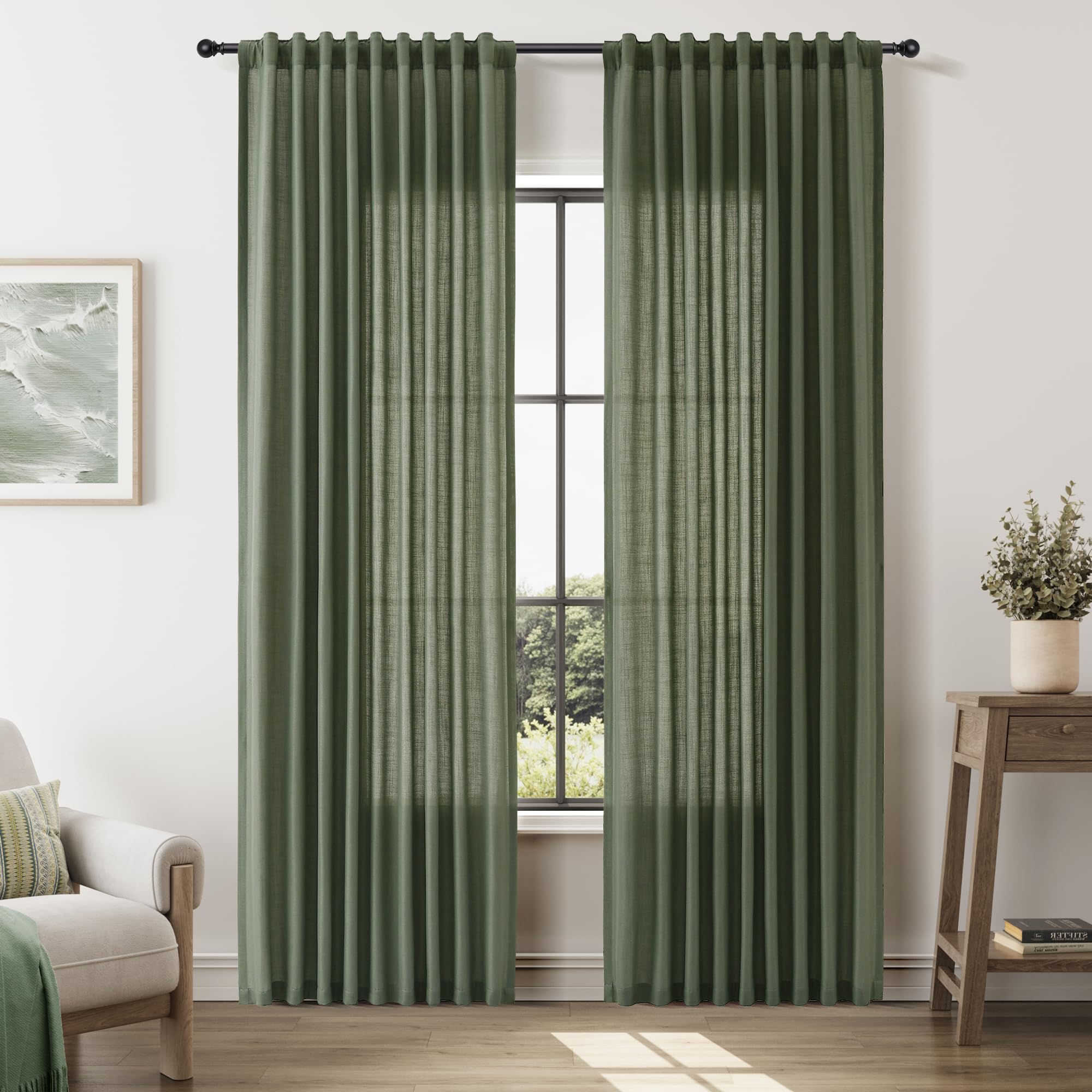 Nanspring Linen Curtains 80 Inches Long for Living Room Semi Sheer Light Filtering Curtain Back Tab Neutral Boho Modern Farmhouse Window Drapes for Bedroom 52x80 2 Panels Cream Ivory Beige Natural