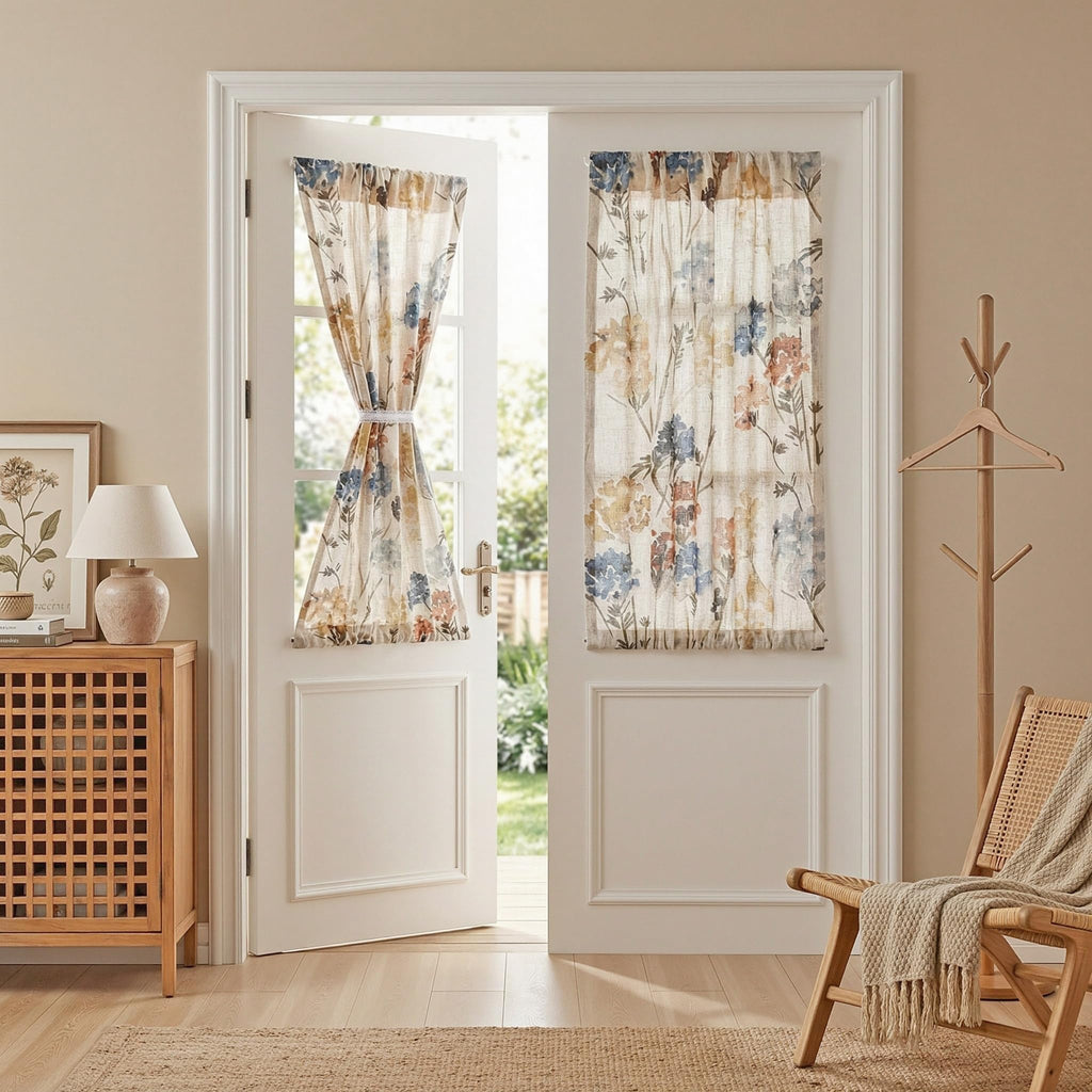 MYSKY HOME Sage Green Floral Linen Spring Curtains 84 inch Long 2 Panels Set Semi Sheer Light Filtering Farmhouse Flower Pattern Grommet Top for Living Room Bedroom, 52" W Each Panel