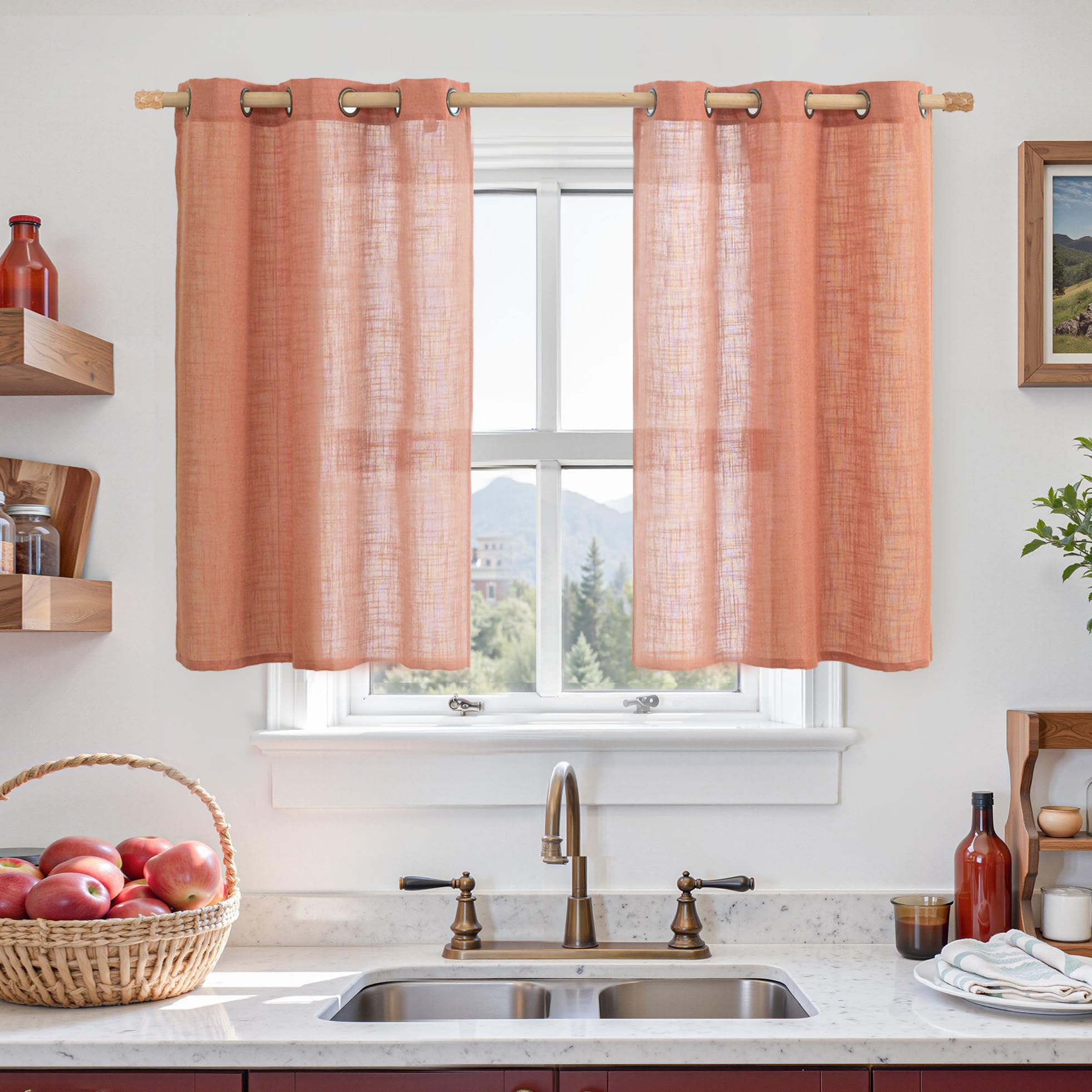 LAMIT Natural Cream Ivory Long Linen Curtains for Living Room, 108 inches Long Bronze Grommet Light Filtering Window Textured Neutral Sheer Drapes for Bedroom Farmhouse, 2 Panels, 52 x 108 Inch