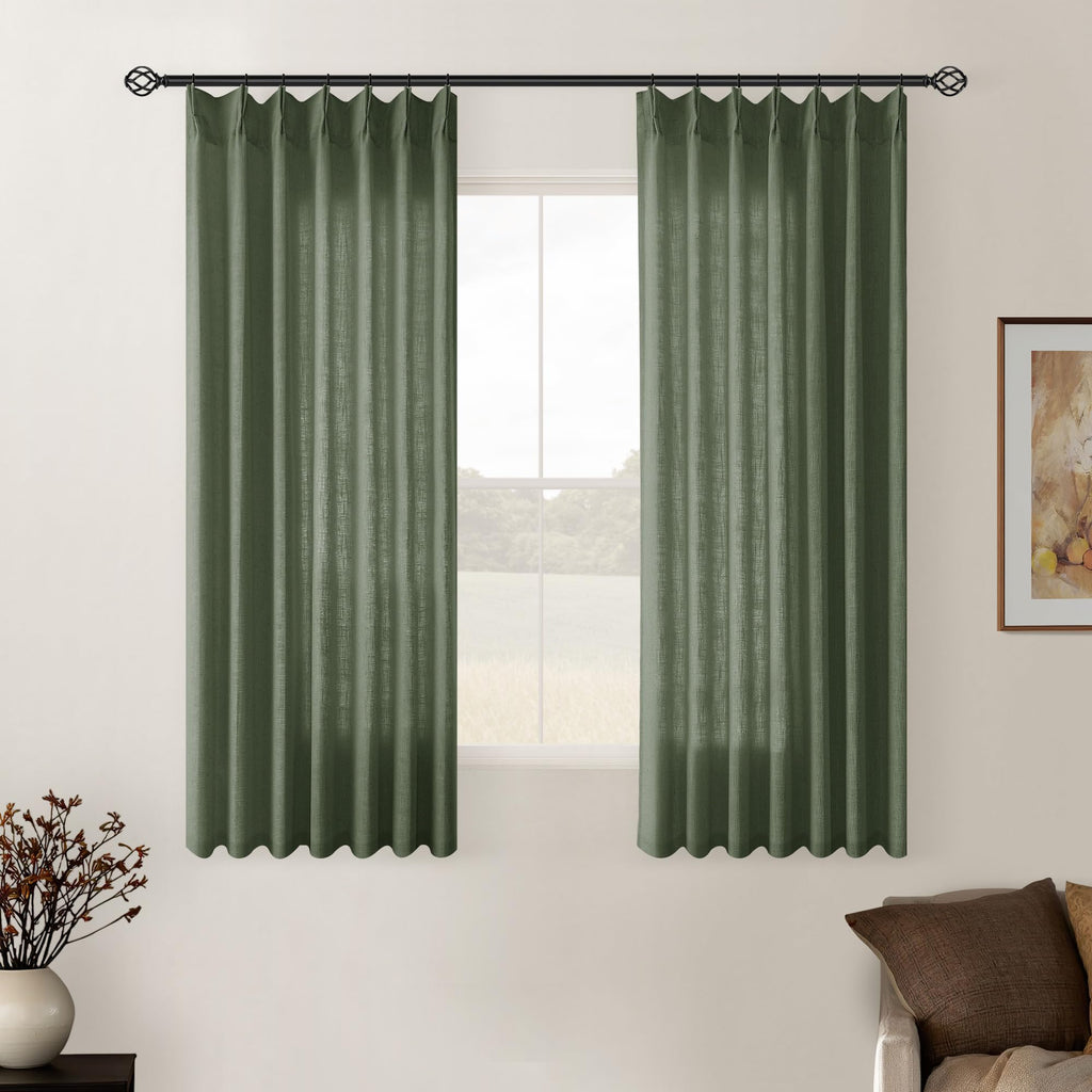 Natural Pinch Pleated Linen Curtains 84 Inch Length 2 Panels for Living Room Bedroom Textured Cream Ivory Birch Semi Sheer Boho Neutral Back Tab Pinch Pleat Hooks Rings Window Curtain 84 Inches Long