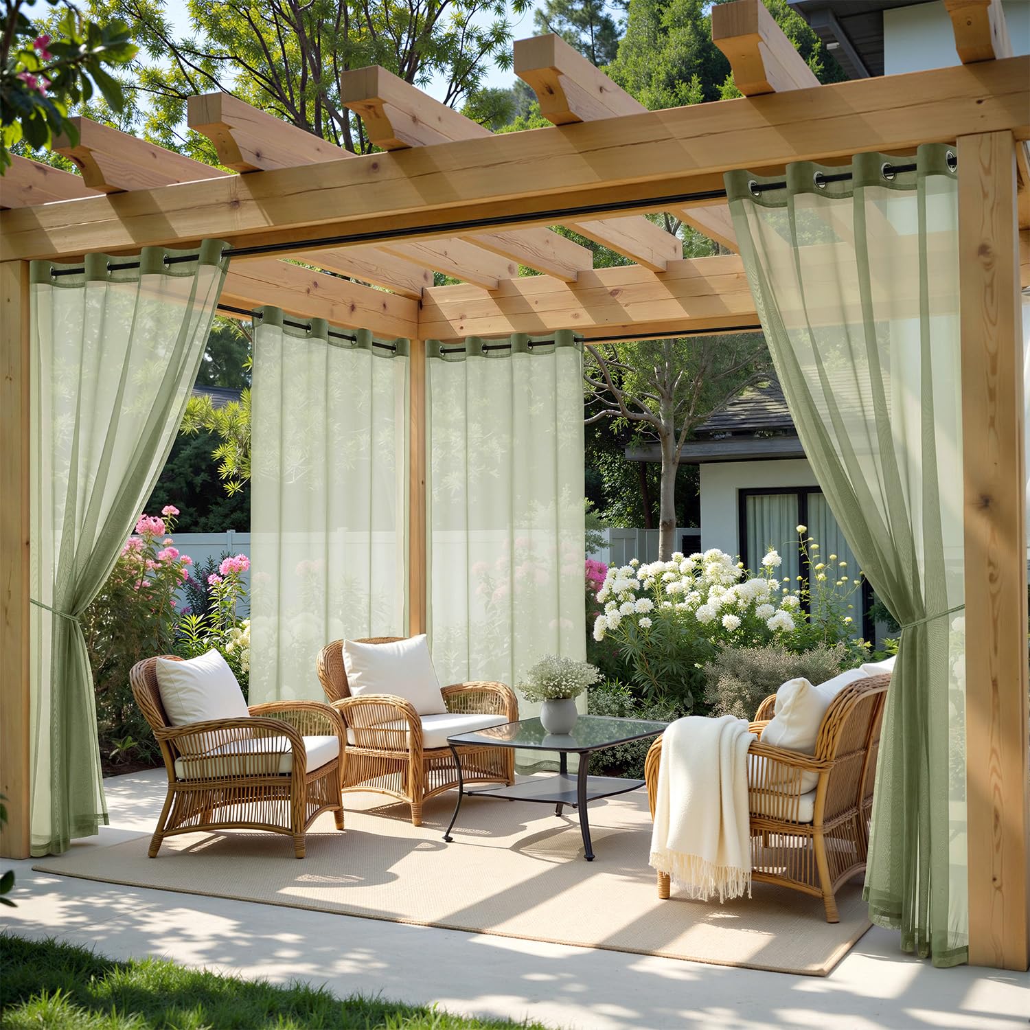 MIULEE White Outdoor Curtain for Patio Waterproof, 4 Panels Grommet Outside Sheer Curtains for Gazebo/Pergola/Cabana/Porch/Balcony, 54 x 108 Inch Long