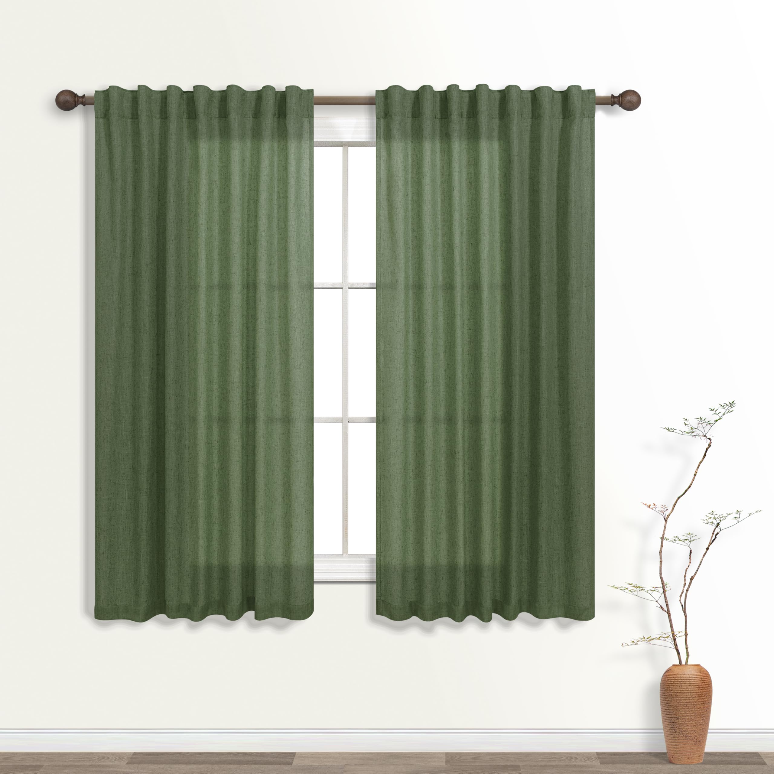 KOUFALL 92 Inch Curtains for Living Room 2 Panels Set,Light Filtering Farmhouse Boho Linen Semi Sheer Curtain Drapes 92 Inches Long for Bedroom,Cream Ivory