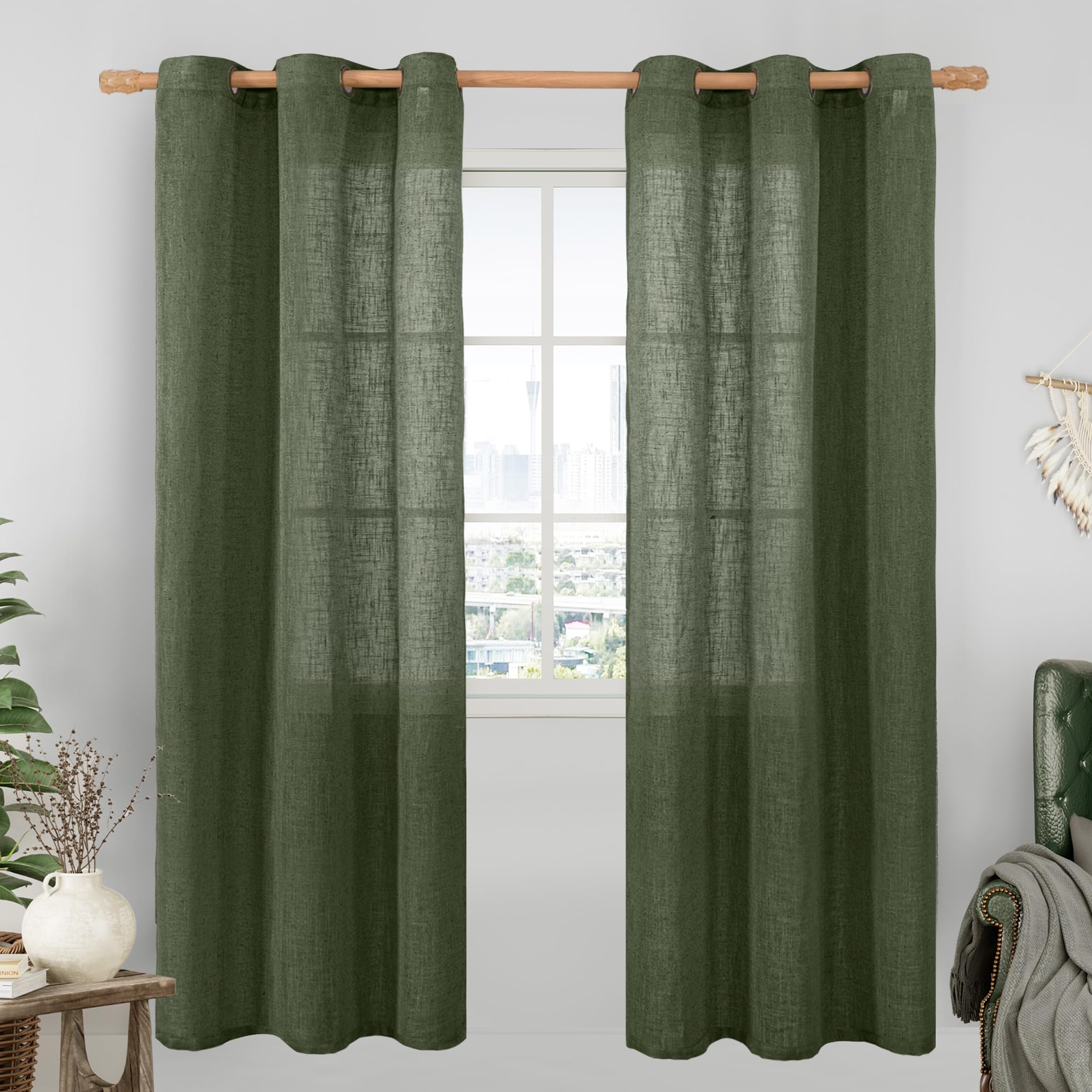 LAMIT Natural Cream Ivory Long Linen Curtains for Living Room, 108 inches Long Bronze Grommet Light Filtering Window Textured Neutral Sheer Drapes for Bedroom Farmhouse, 2 Panels, 52 x 108 Inch