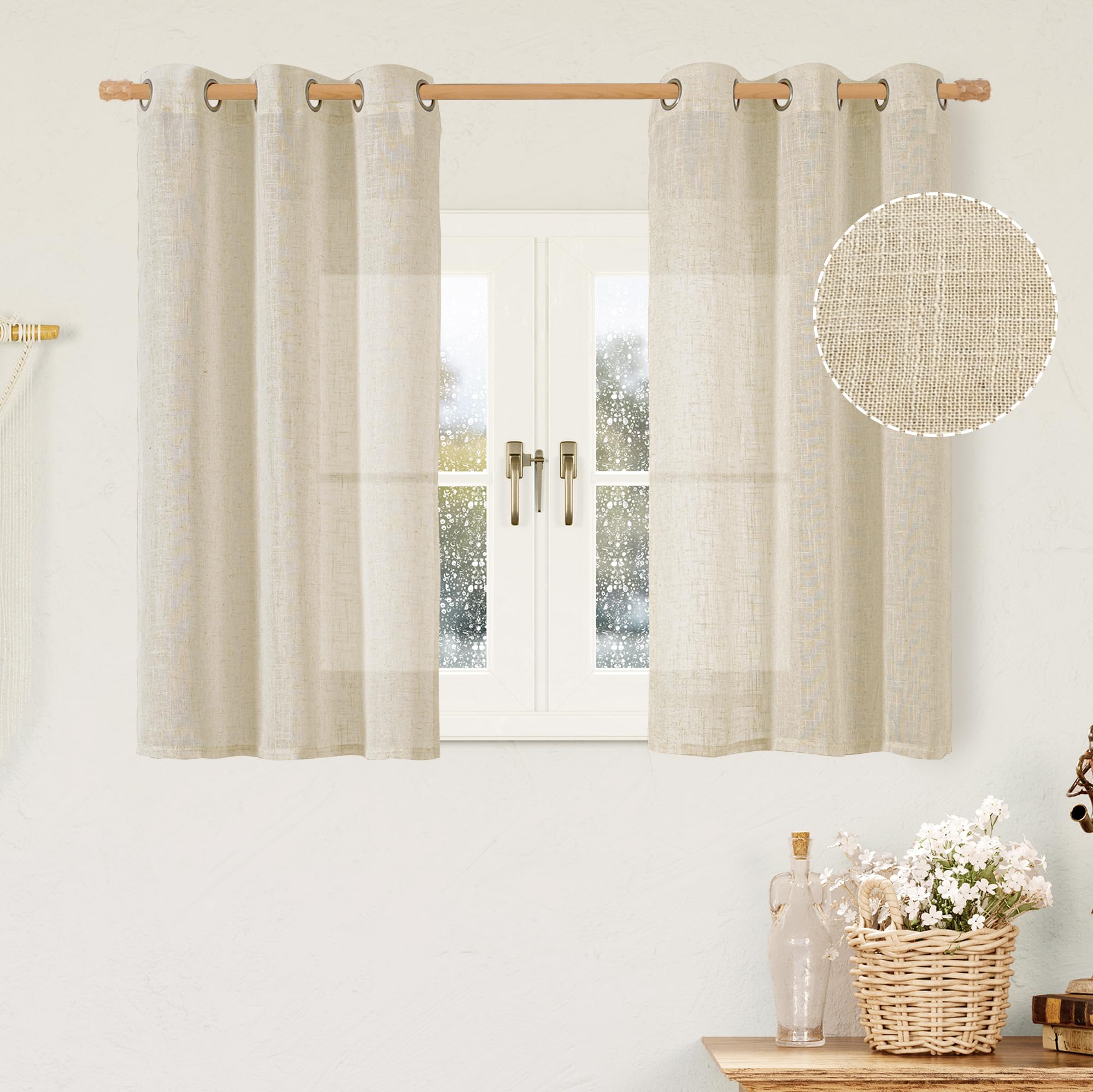 LAMIT Natural Cream Ivory Long Linen Curtains for Living Room, 108 inches Long Bronze Grommet Light Filtering Window Textured Neutral Sheer Drapes for Bedroom Farmhouse, 2 Panels, 52 x 108 Inch