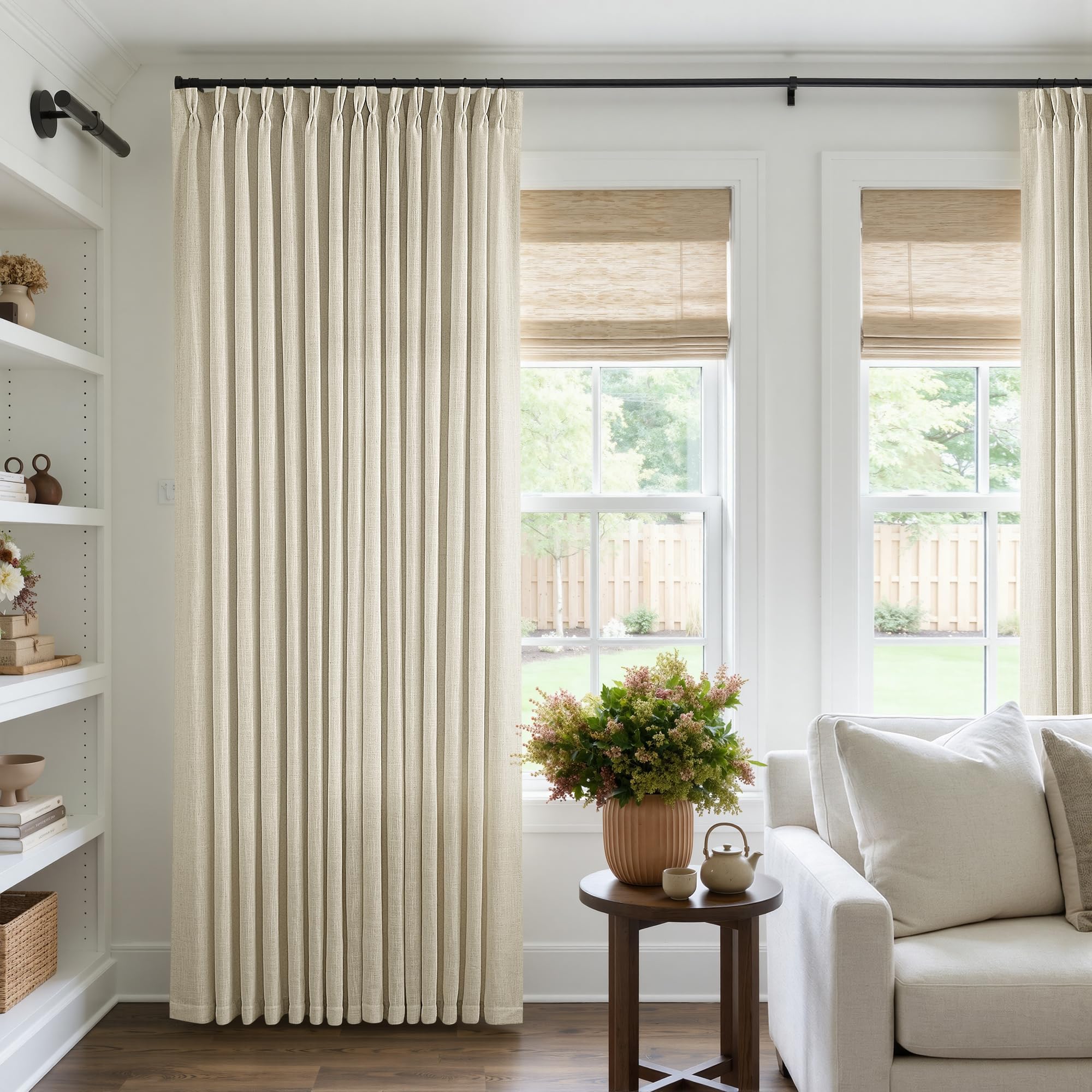 Natural Pinch Pleated Linen Curtains 84 Inch Length 2 Panels for Living Room Bedroom Textured Cream Ivory Birch Semi Sheer Boho Neutral Back Tab Pinch Pleat Hooks Rings Window Curtain 84 Inches Long