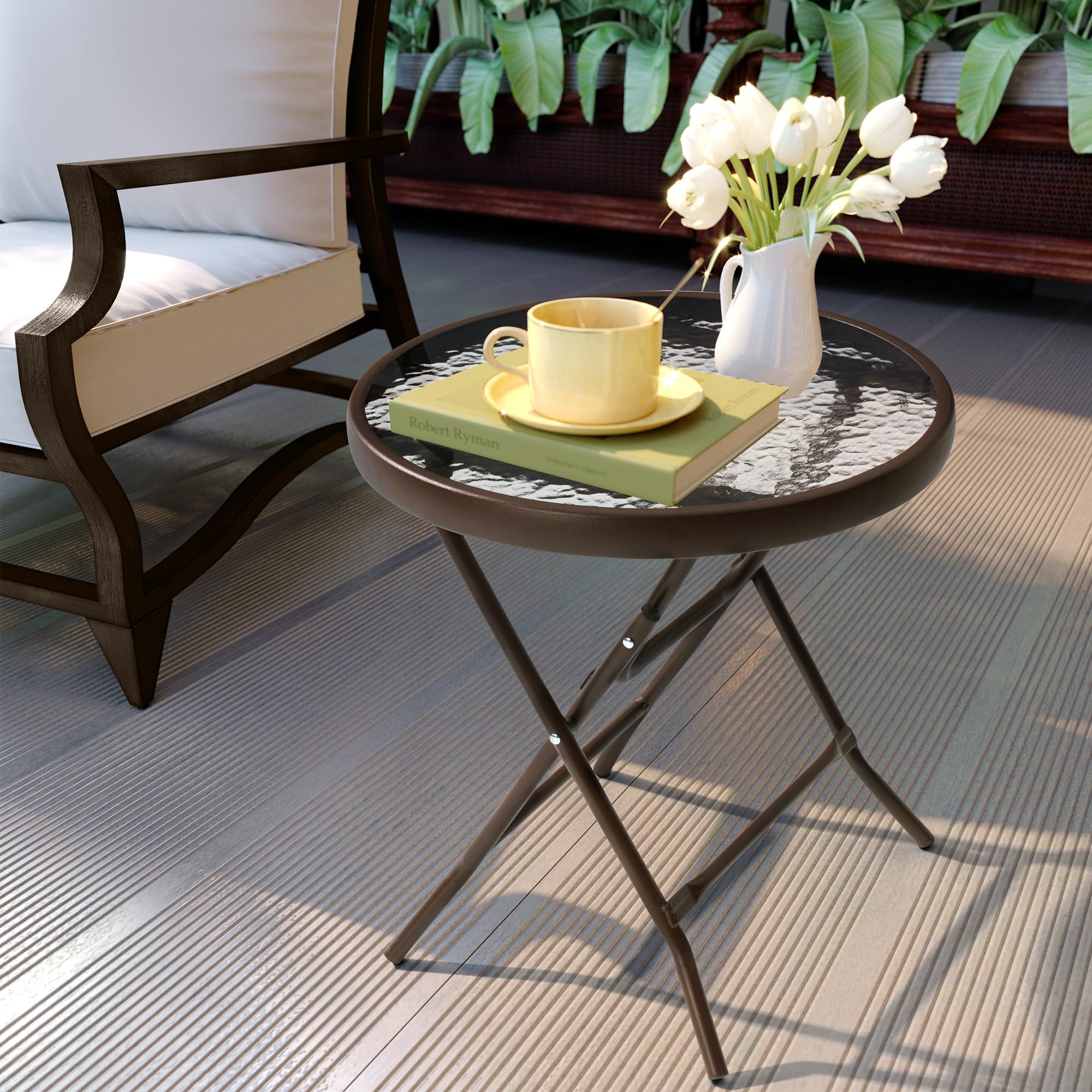 Outdoor Side Table - Small Patio End Table All Weather, Patio Furniture Sets and Outside Furniture for Pool, Balcony, Deck, Porch, Black