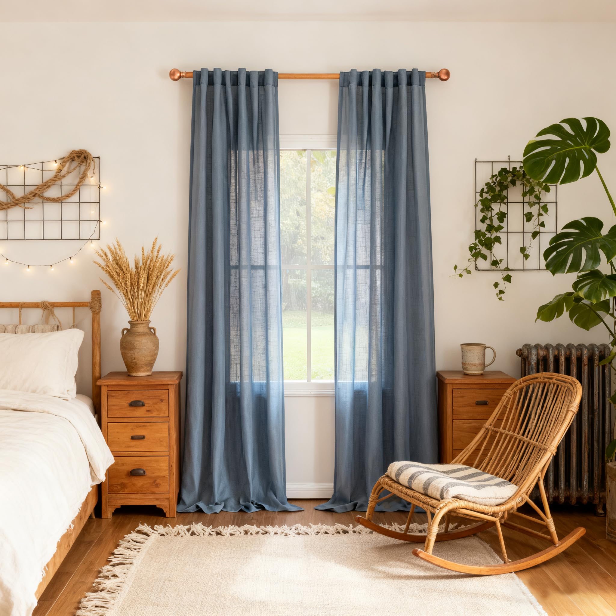 MYSKY HOME Country Curtains for Sliding Glass Door, Back Tab Semi Sheer Curtain Panels Extra Long Floor Length Drapes Linen Texture Soft Touch, 50x108 Inch, Linen, Set of 2