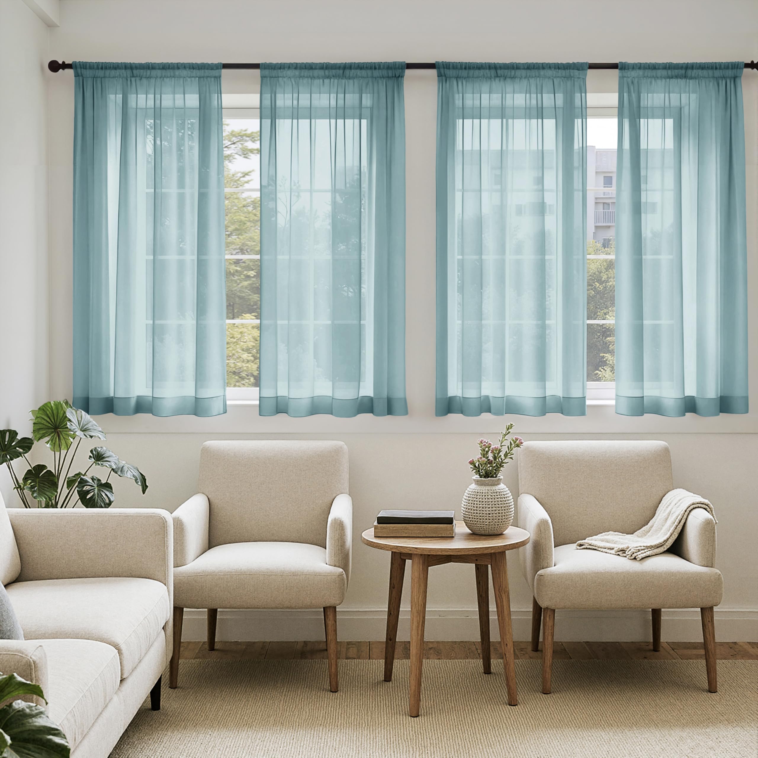 MIULEE White Sheer Curtains 105 Inches Long, 4 Panels Set, Light Filtering Voile Rod Pocket Drapes, Airy Soft Fabric Window Treatments for Living Room and Bedroom, 42 x 105 Inches