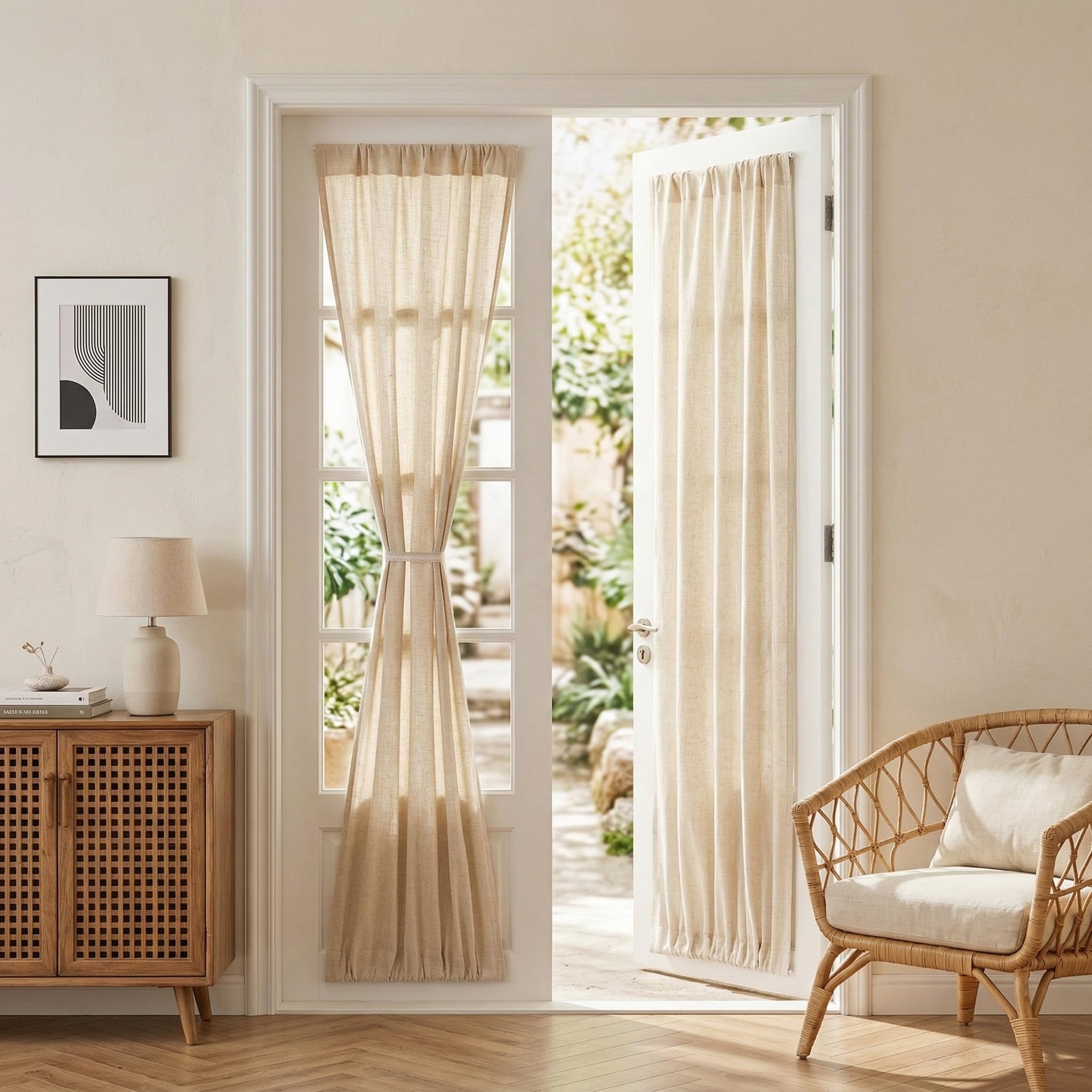 MYSKY HOME Country Curtains for Sliding Glass Door, Back Tab Semi Sheer Curtain Panels Extra Long Floor Length Drapes Linen Texture Soft Touch, 50x108 Inch, Linen, Set of 2