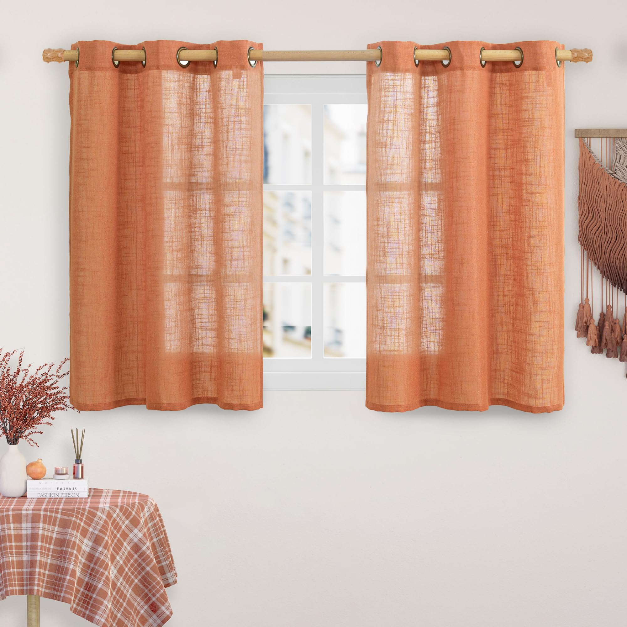 LAMIT Natural Cream Ivory Long Linen Curtains for Living Room, 108 inches Long Bronze Grommet Light Filtering Window Textured Neutral Sheer Drapes for Bedroom Farmhouse, 2 Panels, 52 x 108 Inch