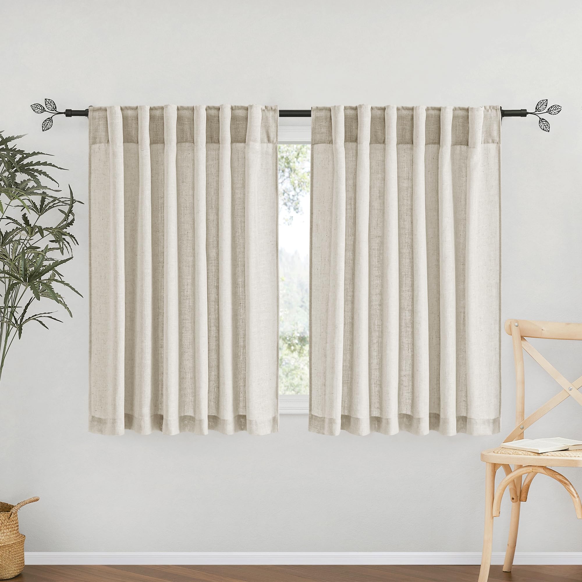 RYB HOME Semi Sheer Curtains 102 inches Long, Back Tab Light Filtration Half Privacy Window Curtains & Drapes for Bedroom Living Room, Linen, W 52 x L 102 inches, 2 Panels Set