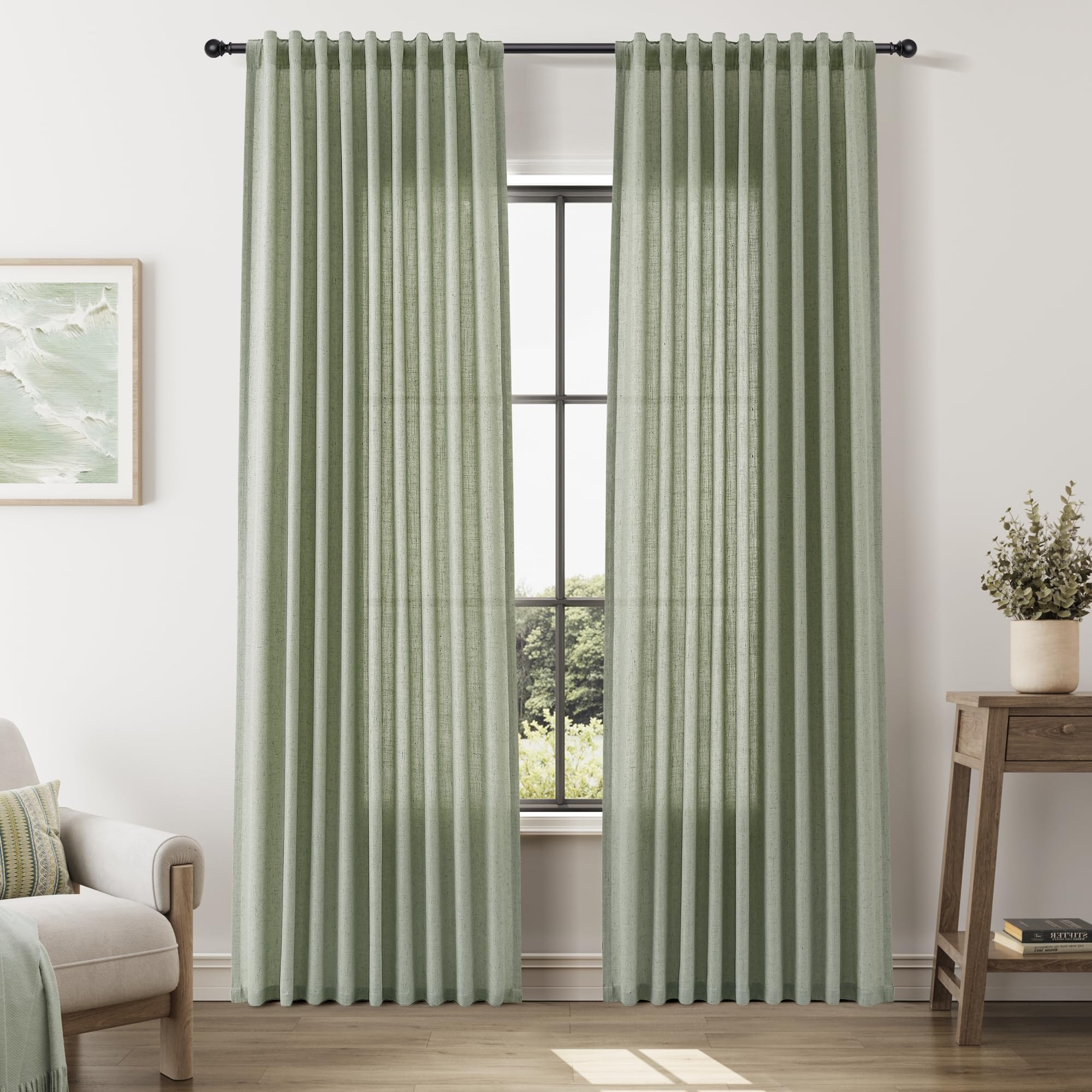 Nanspring Linen Curtains 80 Inches Long for Living Room Semi Sheer Light Filtering Curtain Back Tab Neutral Boho Modern Farmhouse Window Drapes for Bedroom 52x80 2 Panels Cream Ivory Beige Natural