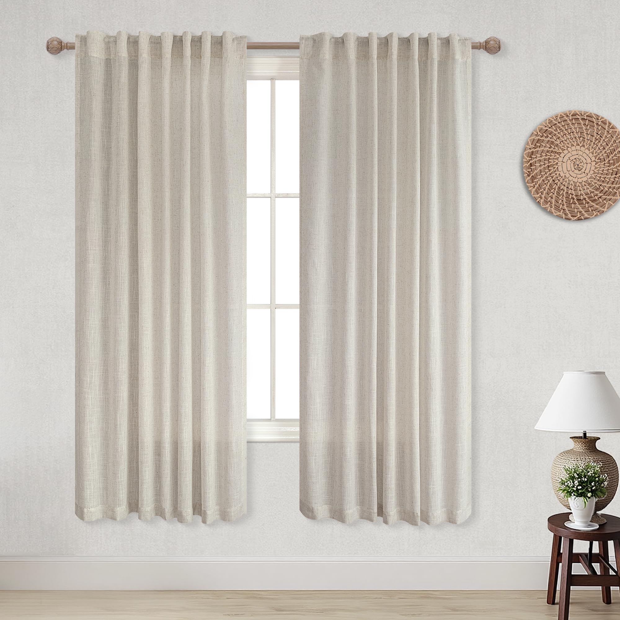 KOUFALL 92 Inch Curtains for Living Room 2 Panels Set,Light Filtering Farmhouse Boho Linen Semi Sheer Curtain Drapes 92 Inches Long for Bedroom,Cream Ivory