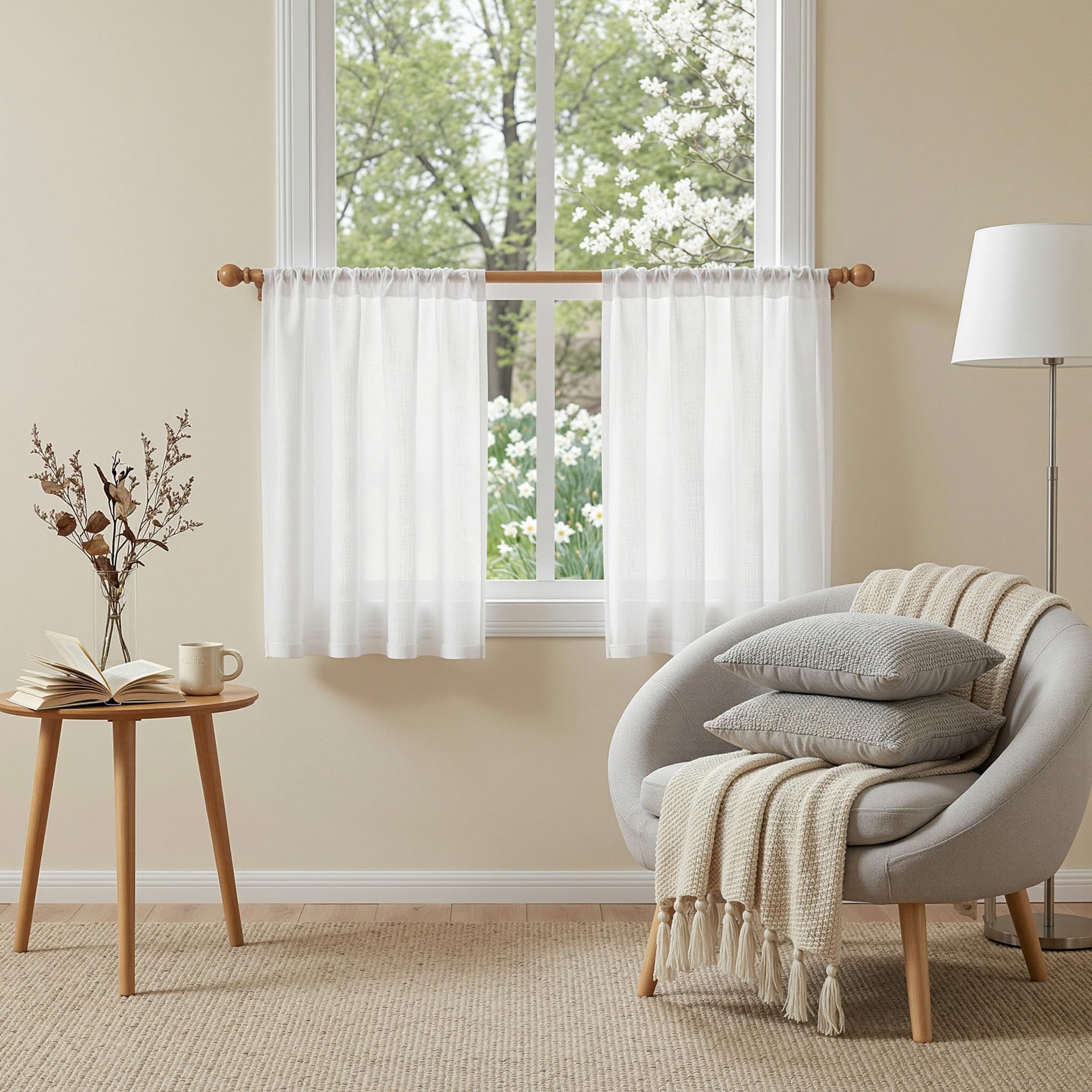 MYSKY HOME Country Curtains for Sliding Glass Door, Back Tab Semi Sheer Curtain Panels Extra Long Floor Length Drapes Linen Texture Soft Touch, 50x108 Inch, Linen, Set of 2