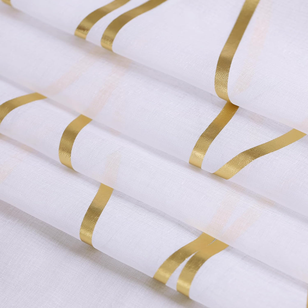 L.Z.E Gold White Sheer Curtains 108 Inches Long 2 Panels Set for Living Room Bedroom See Through Sheer Curtains Grommet Top Transparent Sheers with Wave Pattern Extra Long