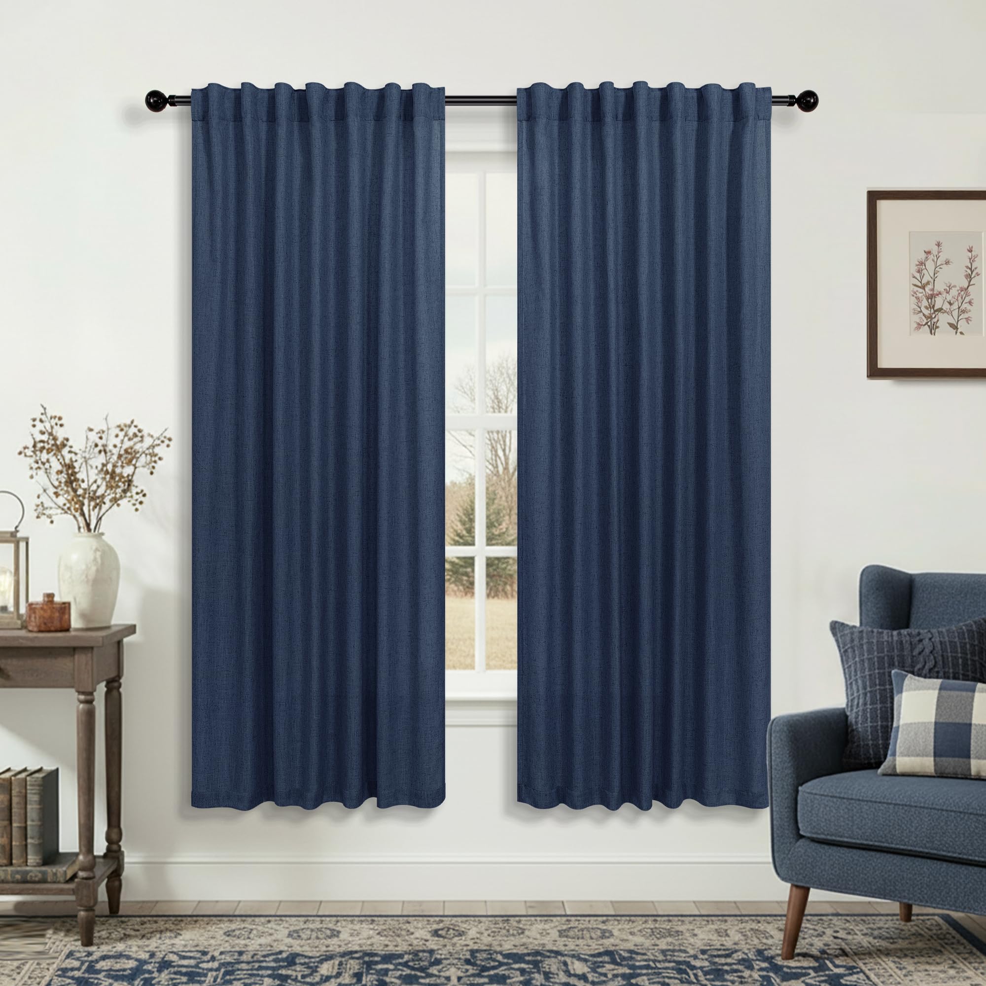 KOUFALL 92 Inch Curtains for Living Room 2 Panels Set,Light Filtering Farmhouse Boho Linen Semi Sheer Curtain Drapes 92 Inches Long for Bedroom,Cream Ivory