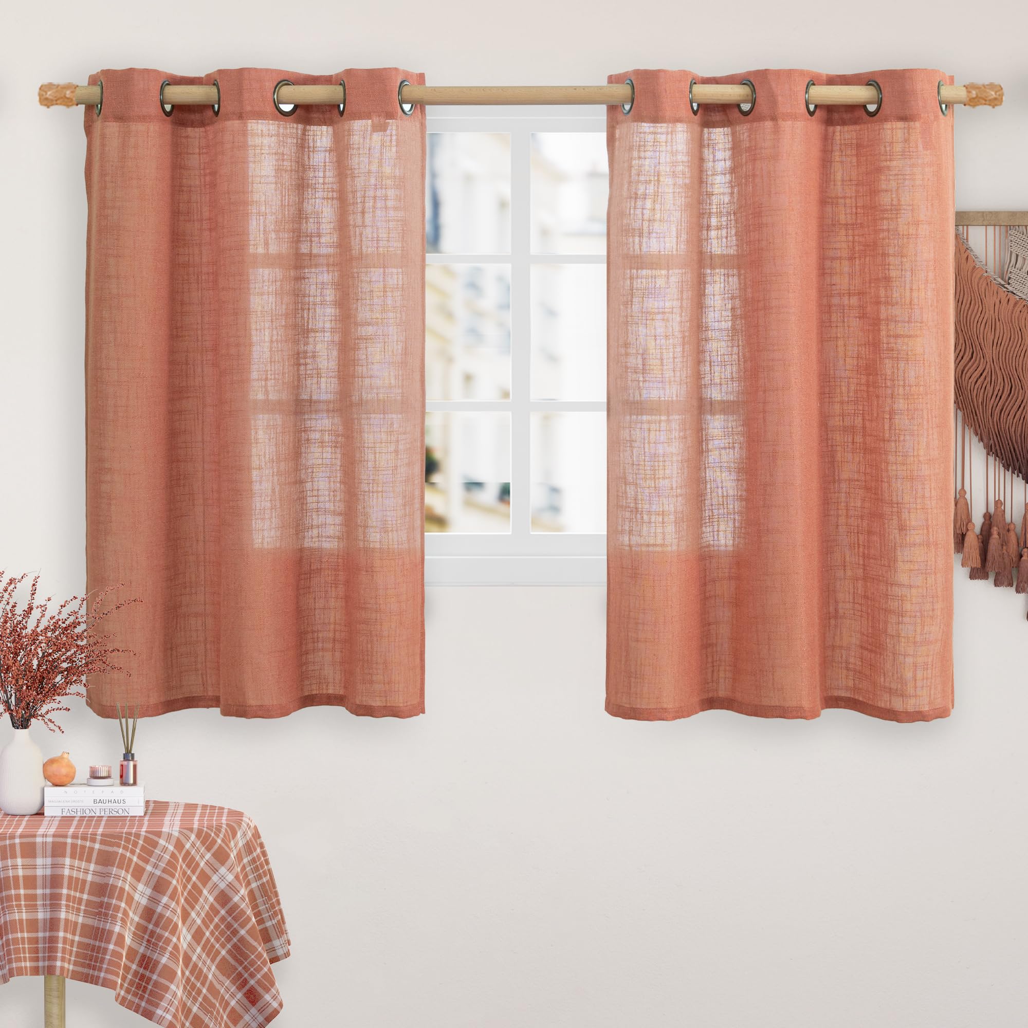 LAMIT Natural Cream Ivory Long Linen Curtains for Living Room, 108 inches Long Bronze Grommet Light Filtering Window Textured Neutral Sheer Drapes for Bedroom Farmhouse, 2 Panels, 52 x 108 Inch