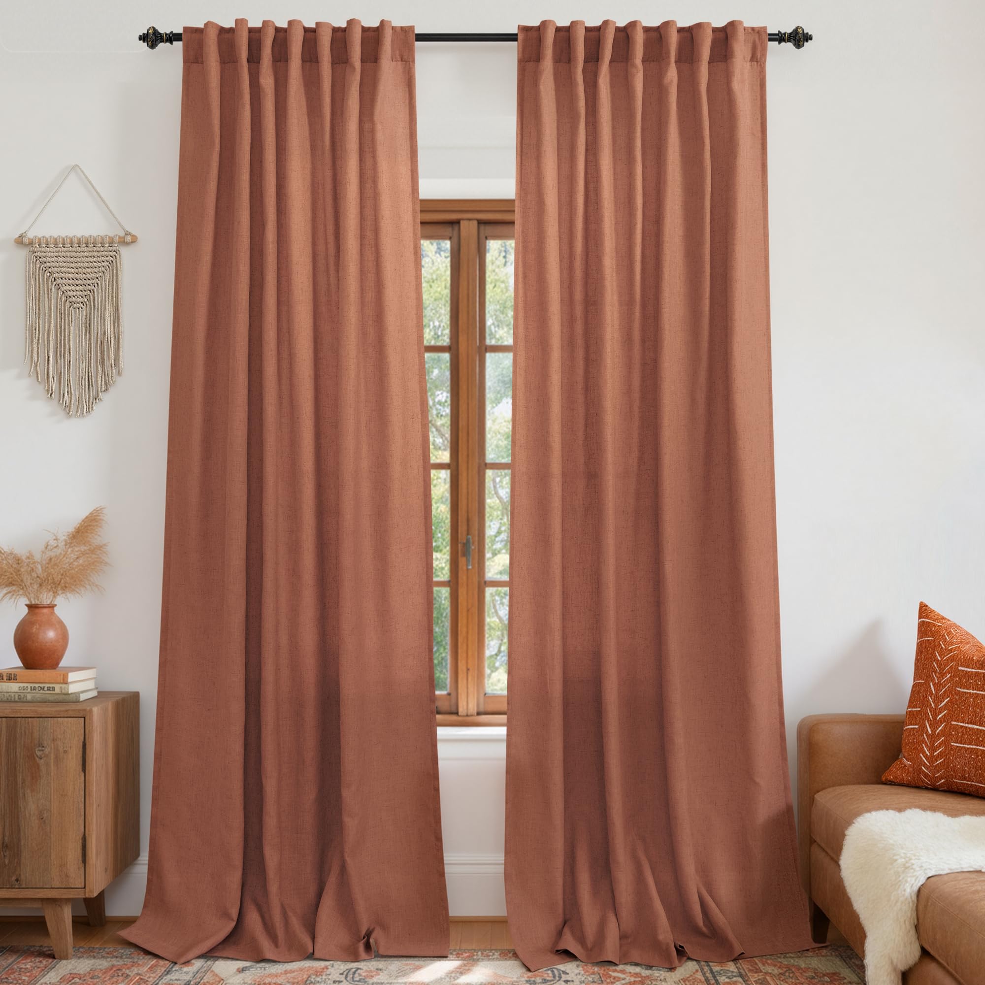 KOUFALL 92 Inch Curtains for Living Room 2 Panels Set,Light Filtering Farmhouse Boho Linen Semi Sheer Curtain Drapes 92 Inches Long for Bedroom,Cream Ivory