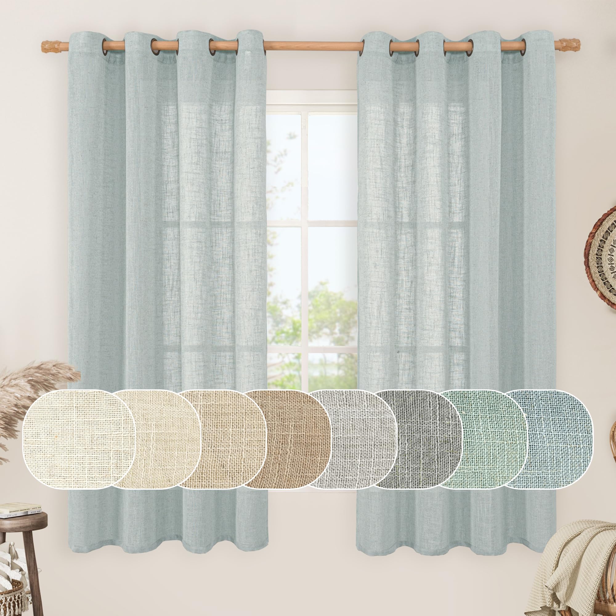 LAMIT Natural Cream Ivory Long Linen Curtains for Living Room, 108 inches Long Bronze Grommet Light Filtering Window Textured Neutral Sheer Drapes for Bedroom Farmhouse, 2 Panels, 52 x 108 Inch