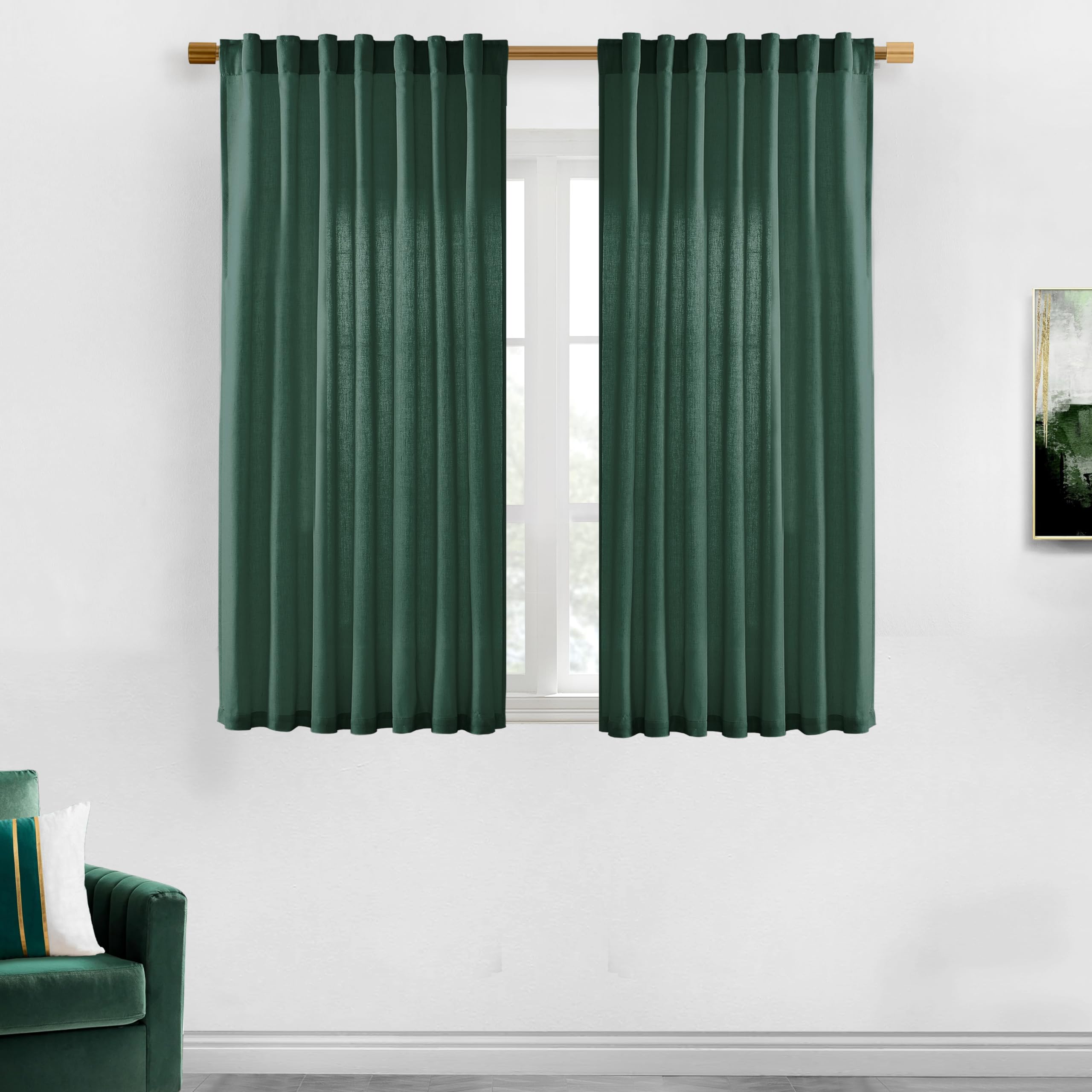 XTMYI 90 Inches Long Sheer Linen Curtains 2 Panels Set,Hook Tape Back Tab Semi Sheer Cotton Blend Fabric Modern Cottage Core Cottagecore Curtain Drapes for Living Room Bedroom,50x90 in Length