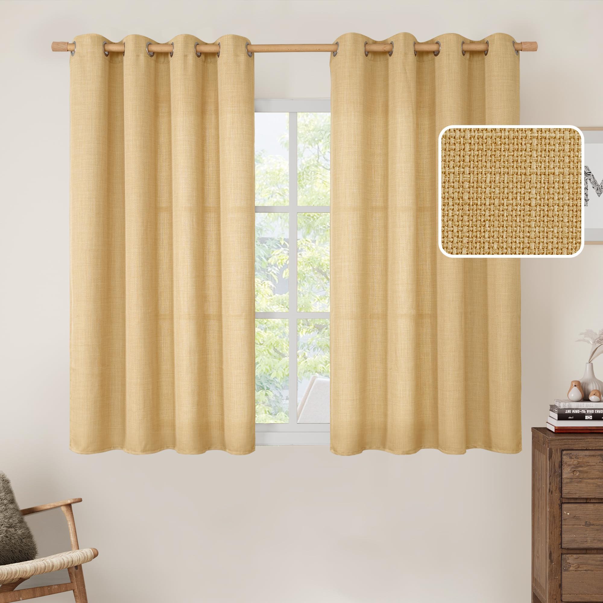 LAMIT Natural Cream Ivory Long Linen Curtains for Living Room, 108 inches Long Bronze Grommet Light Filtering Window Textured Neutral Sheer Drapes for Bedroom Farmhouse, 2 Panels, 52 x 108 Inch
