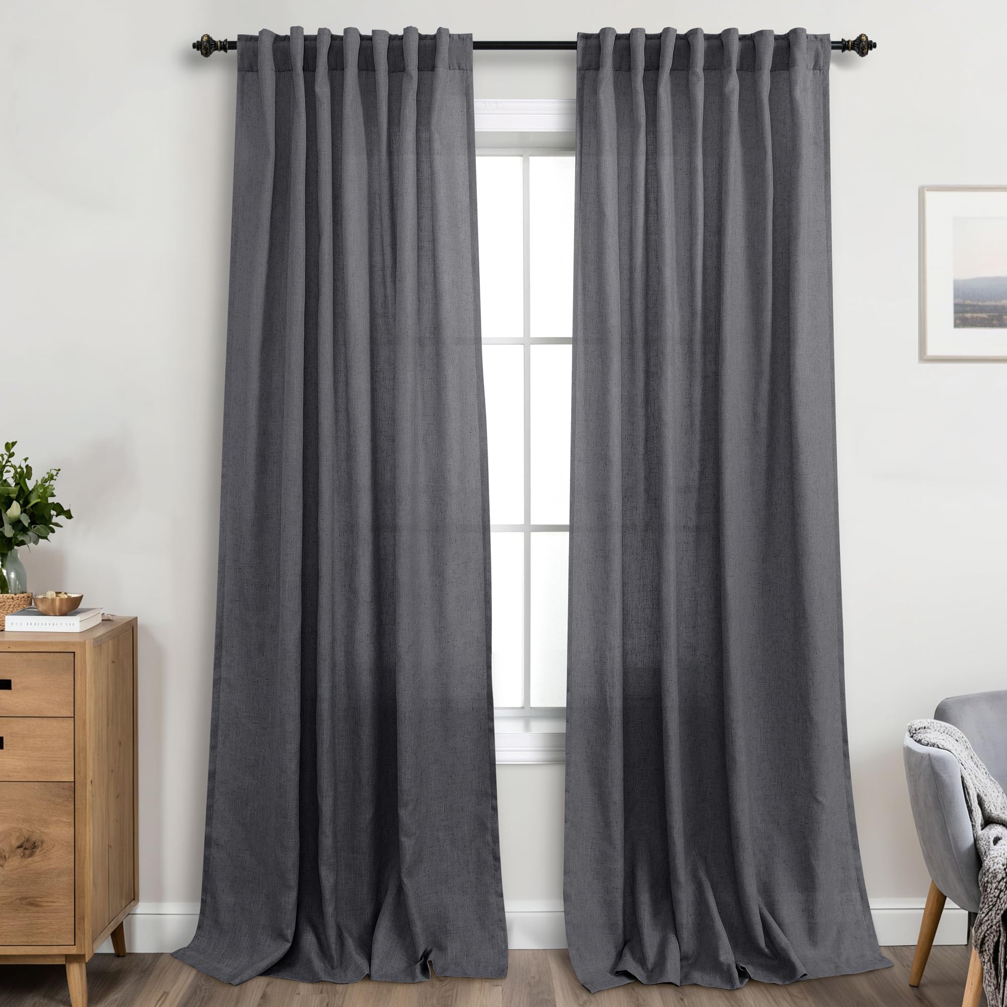 KOUFALL 92 Inch Curtains for Living Room 2 Panels Set,Light Filtering Farmhouse Boho Linen Semi Sheer Curtain Drapes 92 Inches Long for Bedroom,Cream Ivory