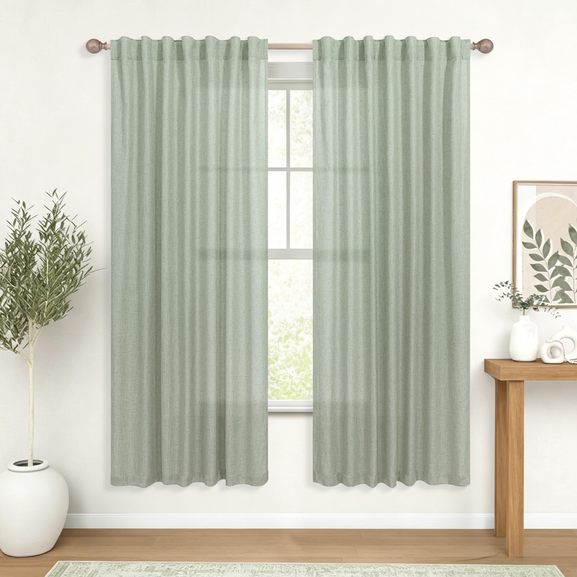 KOUFALL 92 Inch Curtains for Living Room 2 Panels Set,Light Filtering Farmhouse Boho Linen Semi Sheer Curtain Drapes 92 Inches Long for Bedroom,Cream Ivory