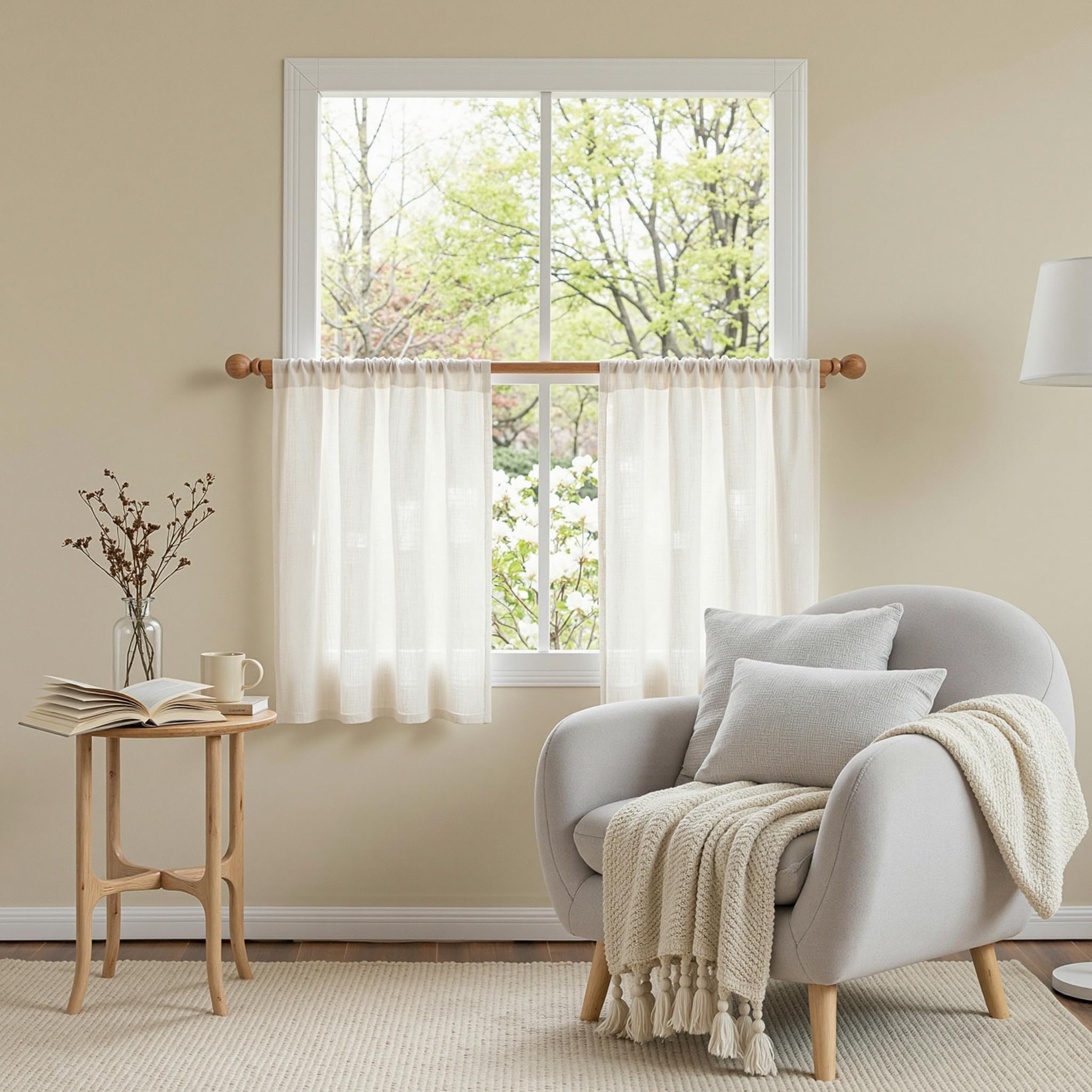 MYSKY HOME Country Curtains for Sliding Glass Door, Back Tab Semi Sheer Curtain Panels Extra Long Floor Length Drapes Linen Texture Soft Touch, 50x108 Inch, Linen, Set of 2