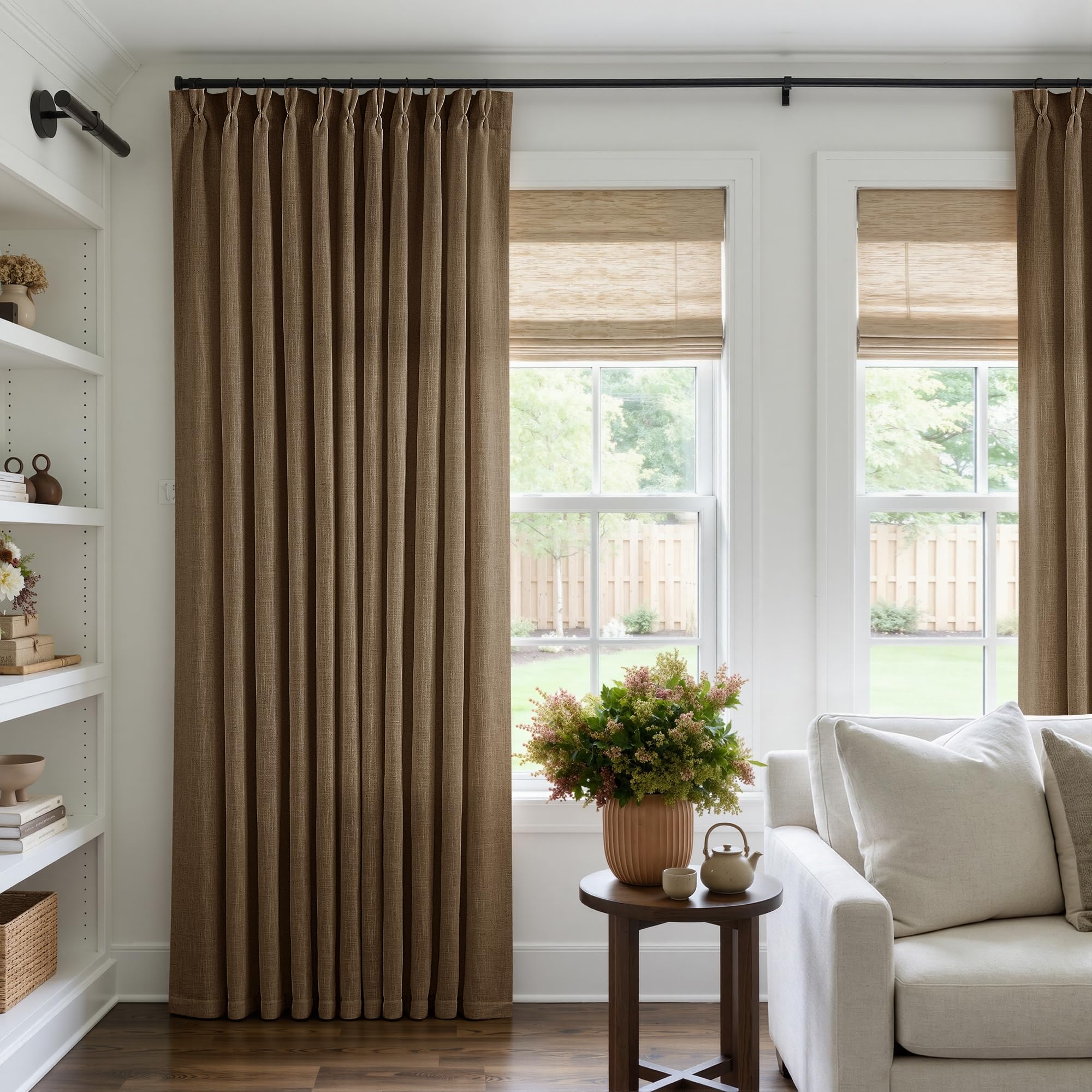 Natural Pinch Pleated Linen Curtains 84 Inch Length 2 Panels for Living Room Bedroom Textured Cream Ivory Birch Semi Sheer Boho Neutral Back Tab Pinch Pleat Hooks Rings Window Curtain 84 Inches Long