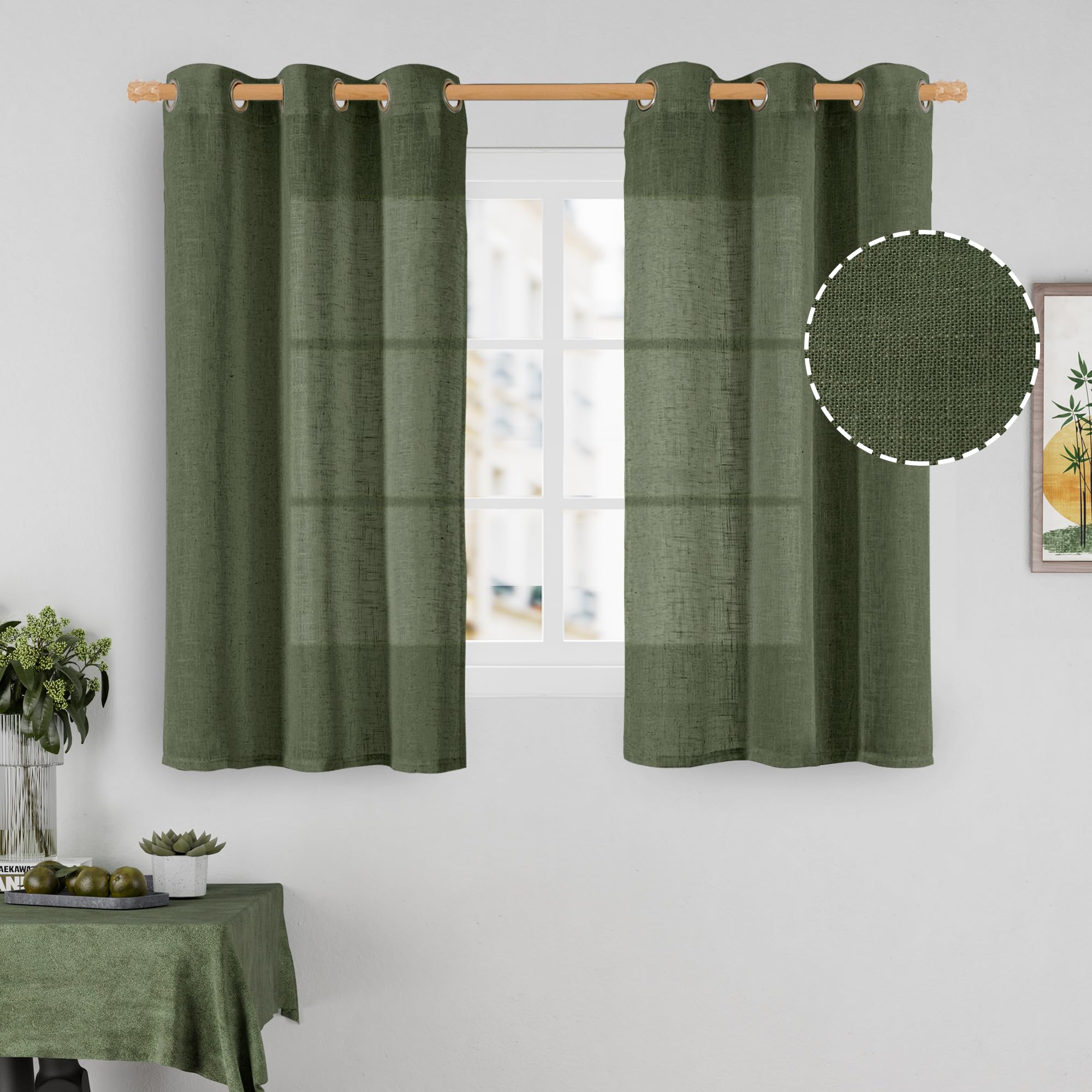 LAMIT Natural Cream Ivory Long Linen Curtains for Living Room, 108 inches Long Bronze Grommet Light Filtering Window Textured Neutral Sheer Drapes for Bedroom Farmhouse, 2 Panels, 52 x 108 Inch
