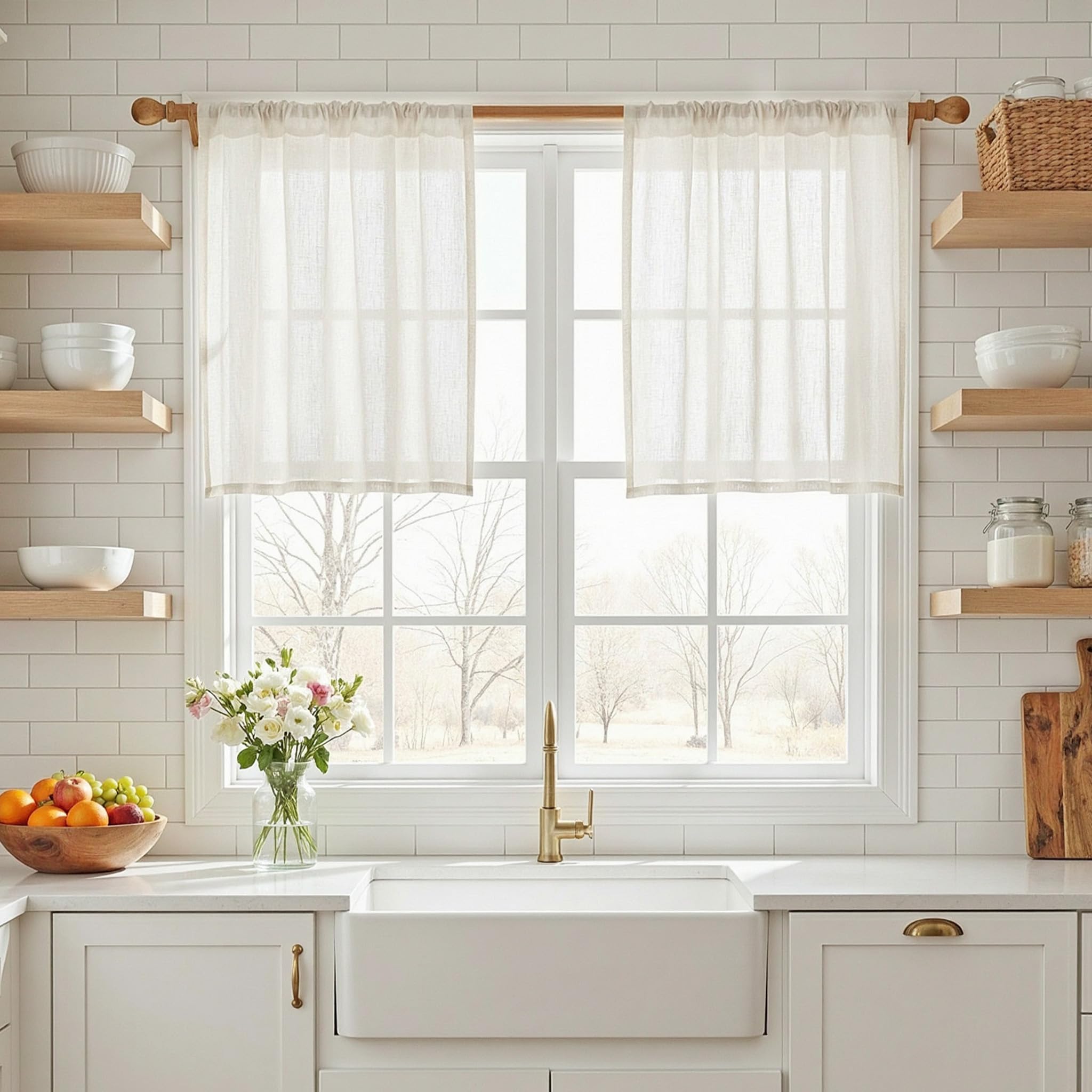 MYSKY HOME Country Curtains for Sliding Glass Door, Back Tab Semi Sheer Curtain Panels Extra Long Floor Length Drapes Linen Texture Soft Touch, 50x108 Inch, Linen, Set of 2
