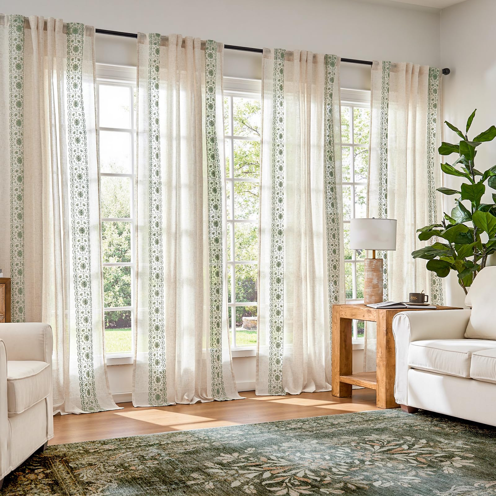 jinchan Weslie Beige Floral Sheer Curtains for Living Room 84 Inch Long Embroidered Voile Farmhouse Linen Curtains for Bedroom Ivory Flower Patterned Cottage Core Window Drapes 2 Panels Ivory on Beige