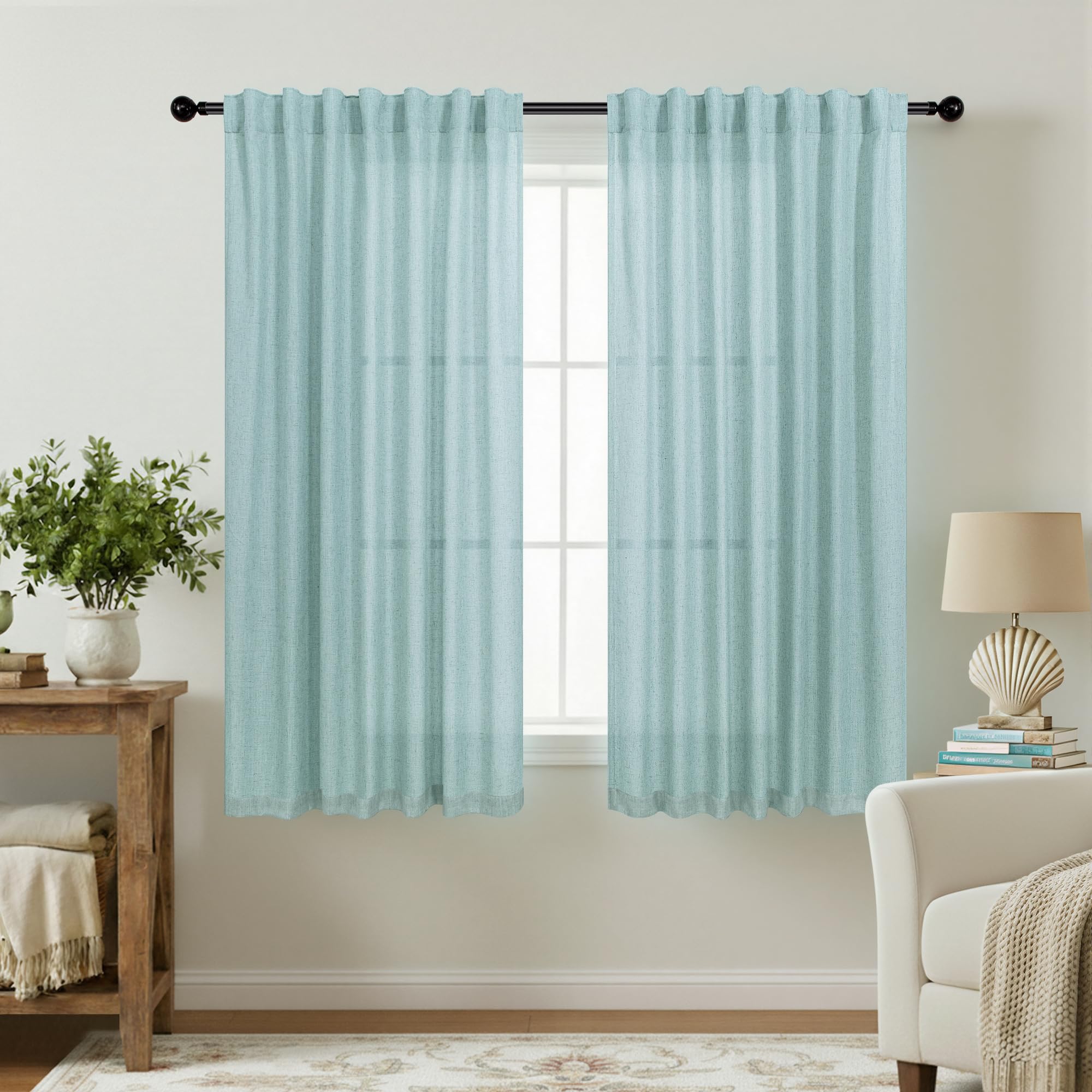 KOUFALL 92 Inch Curtains for Living Room 2 Panels Set,Light Filtering Farmhouse Boho Linen Semi Sheer Curtain Drapes 92 Inches Long for Bedroom,Cream Ivory