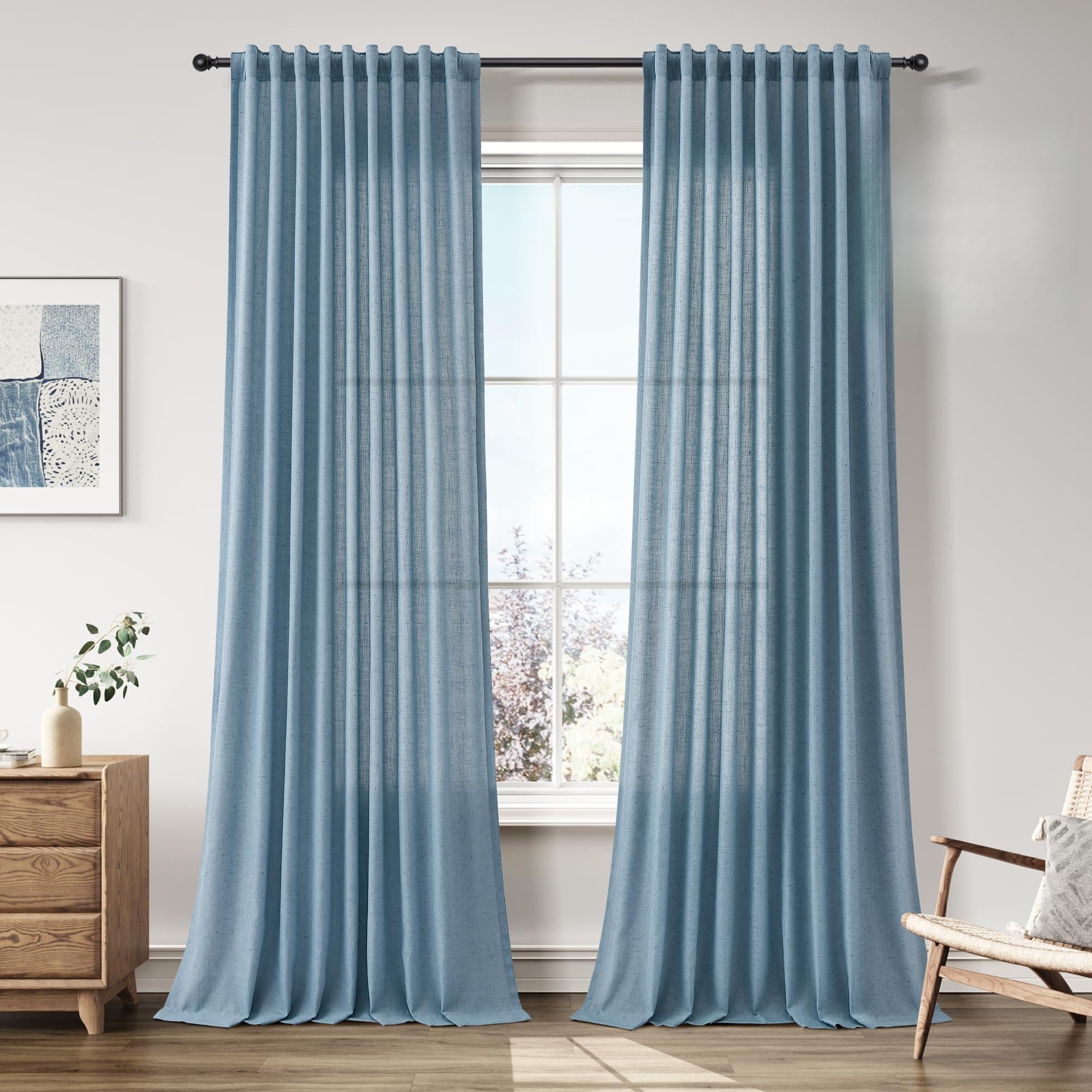 Nanspring Linen Curtains 80 Inches Long for Living Room Semi Sheer Light Filtering Curtain Back Tab Neutral Boho Modern Farmhouse Window Drapes for Bedroom 52x80 2 Panels Cream Ivory Beige Natural