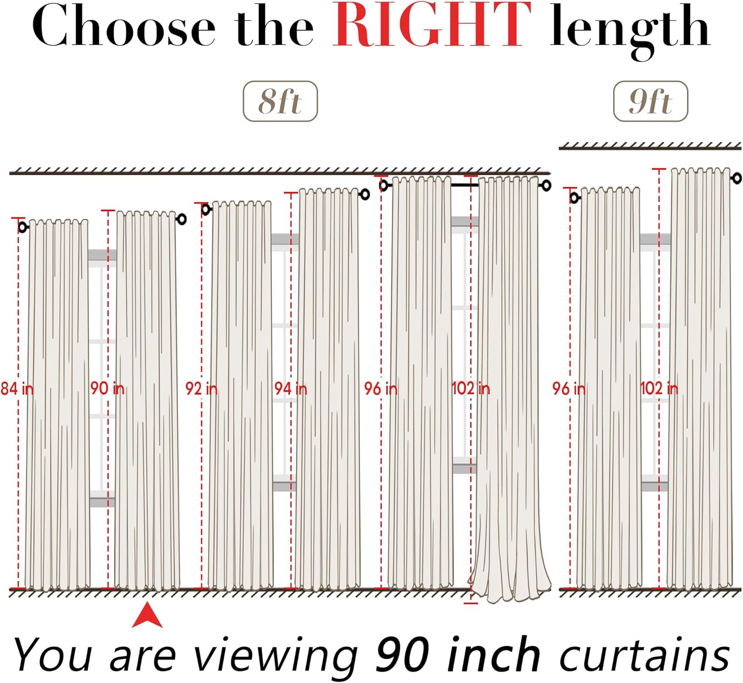 XTMYI 90 Inches Long Sheer Linen Curtains 2 Panels Set,Hook Tape Back Tab Semi Sheer Cotton Blend Fabric Modern Cottage Core Cottagecore Curtain Drapes for Living Room Bedroom,50x90 in Length