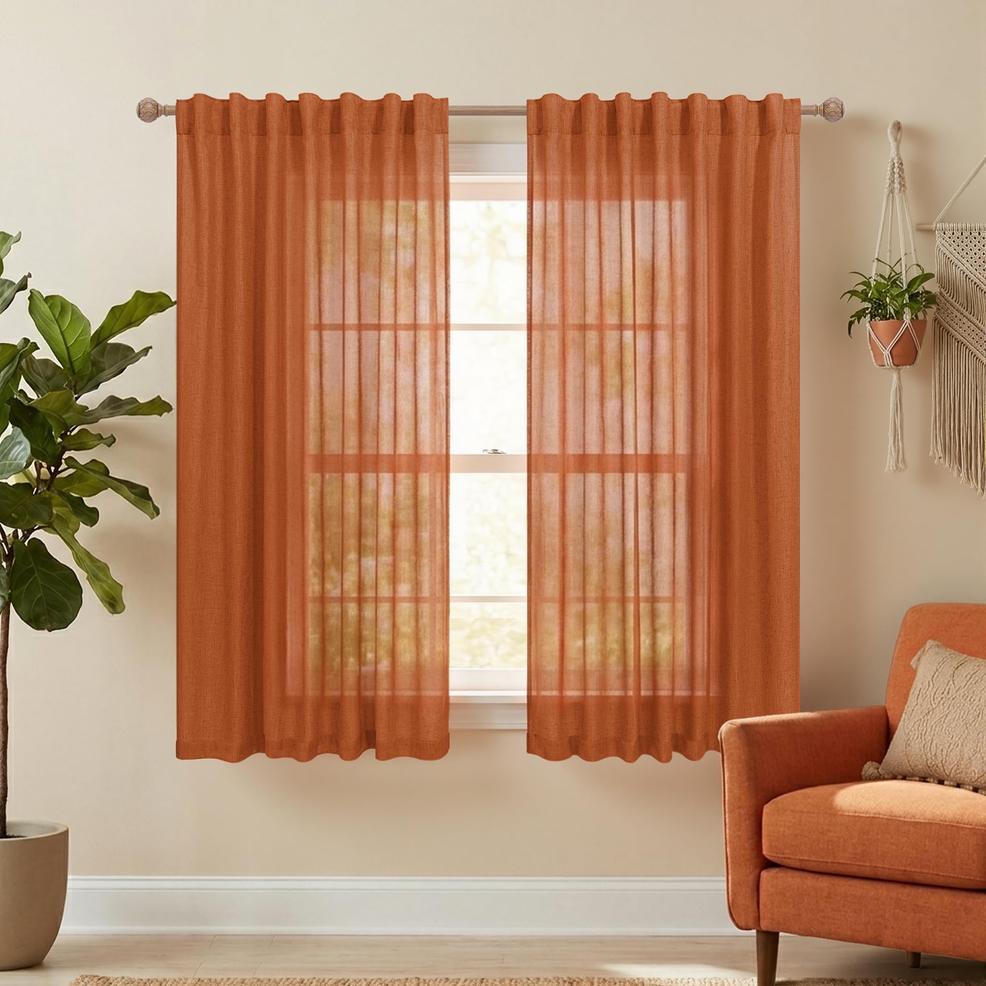 KOUFALL 92 Inch Curtains for Living Room 2 Panels Set,Light Filtering Farmhouse Boho Linen Semi Sheer Curtain Drapes 92 Inches Long for Bedroom,Cream Ivory