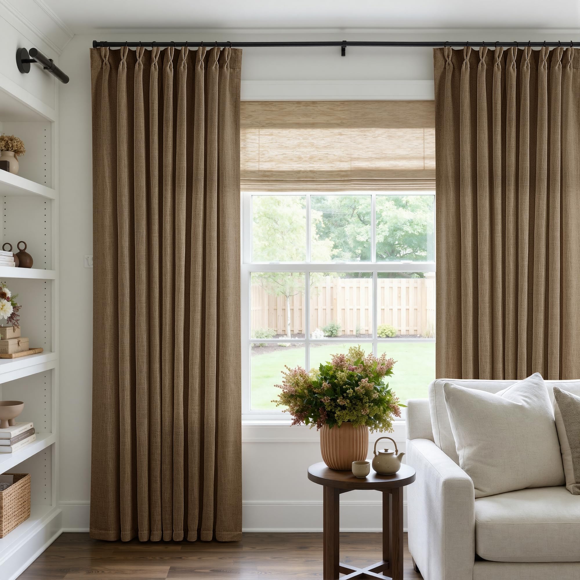 Natural Pinch Pleated Linen Curtains 84 Inch Length 2 Panels for Living Room Bedroom Textured Cream Ivory Birch Semi Sheer Boho Neutral Back Tab Pinch Pleat Hooks Rings Window Curtain 84 Inches Long