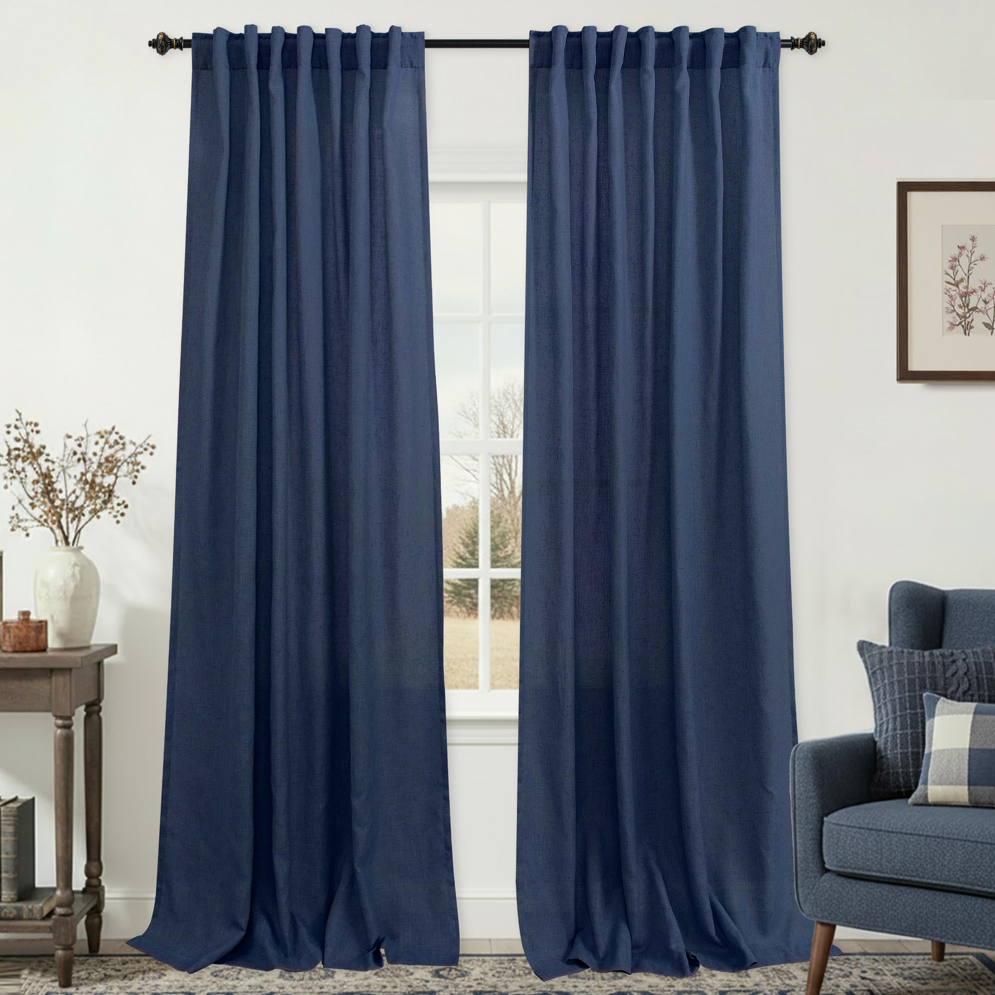 KOUFALL 92 Inch Curtains for Living Room 2 Panels Set,Light Filtering Farmhouse Boho Linen Semi Sheer Curtain Drapes 92 Inches Long for Bedroom,Cream Ivory