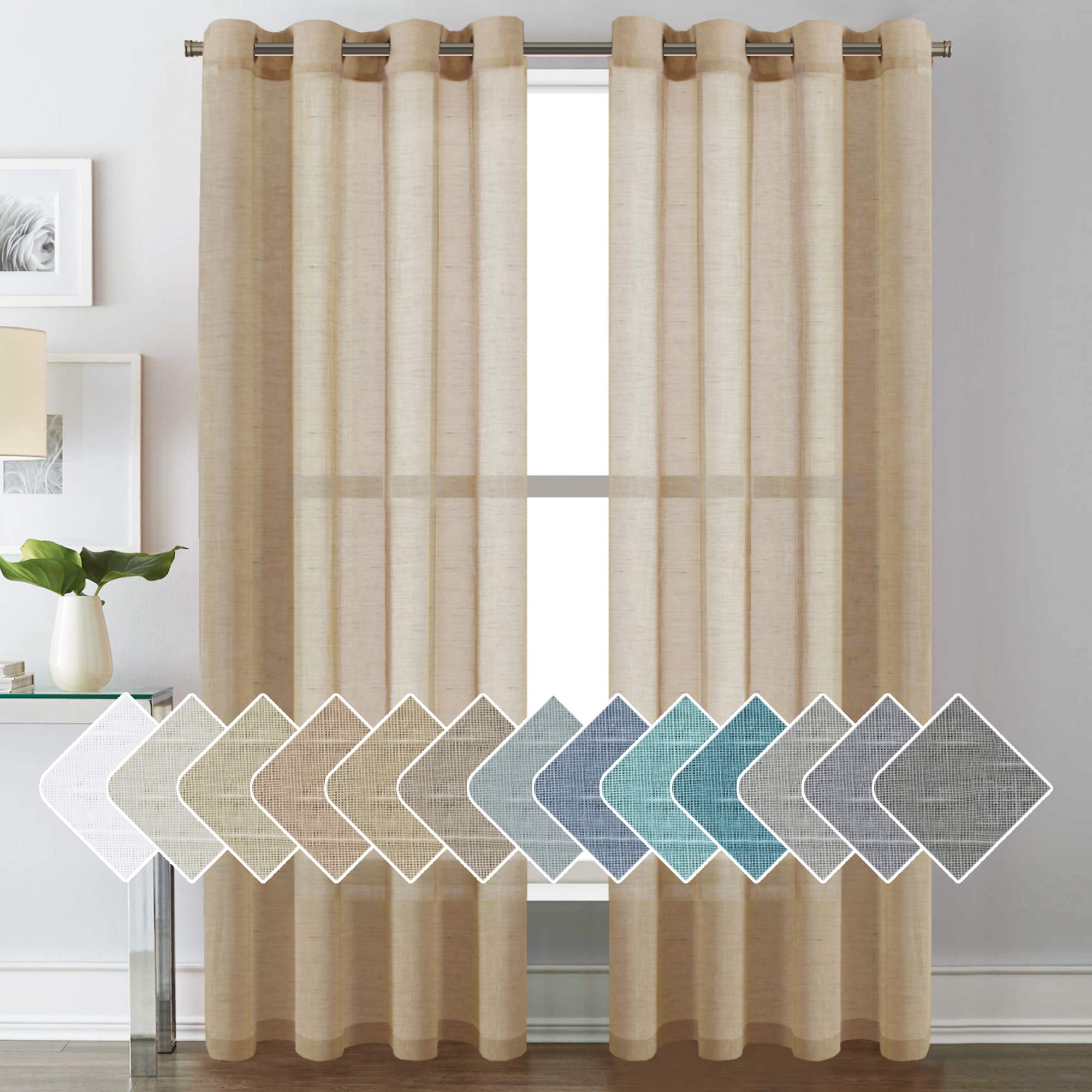 H.VERSAILTEX Linen Curtains Natural Linen Semi-Sheer Curtains 2 Panels Nickel Grommet Privacy Added Premium Soft Rich Material Drapes for Bedroom/Livingroom - 52x108 - Inch - Linen