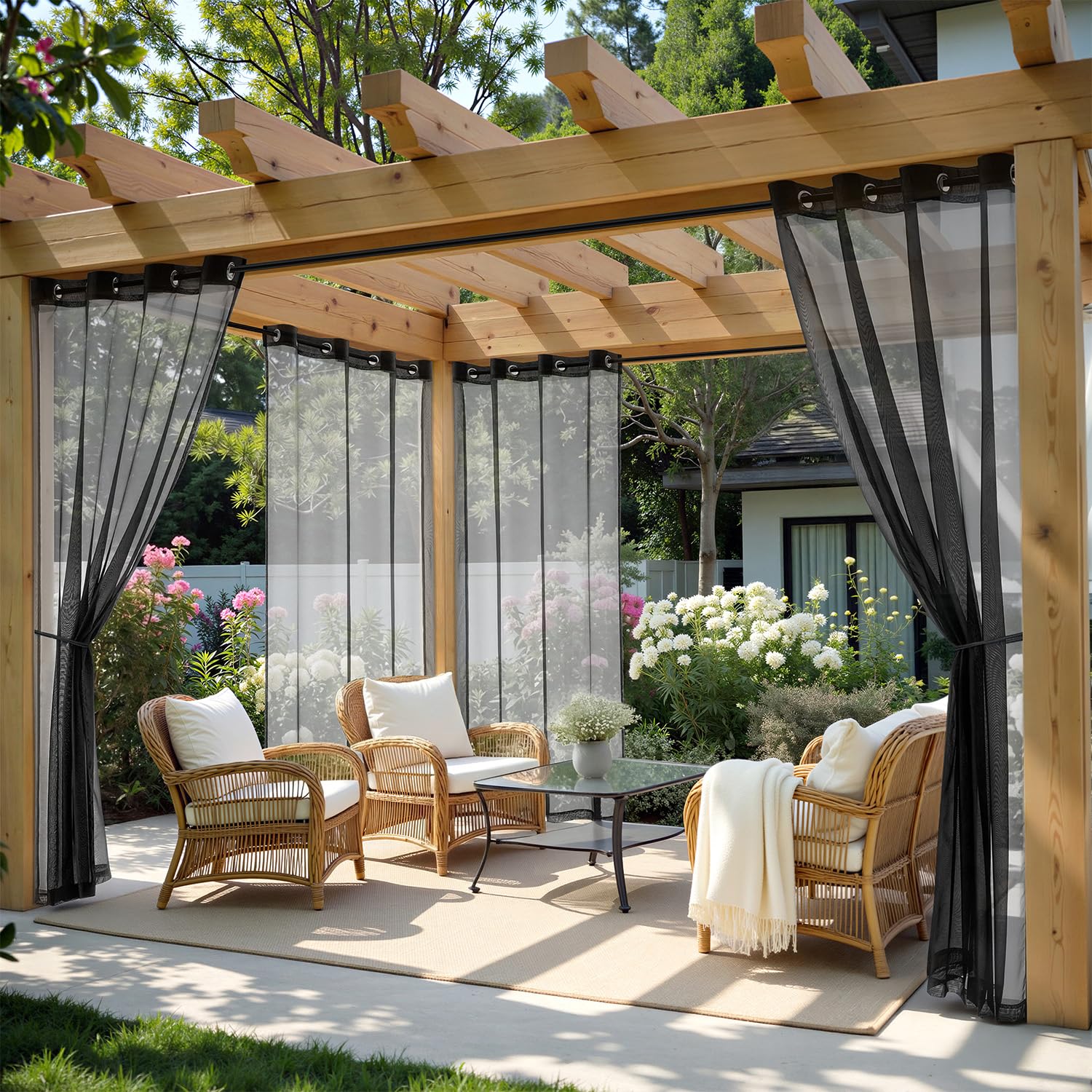 MIULEE White Outdoor Curtain for Patio Waterproof, 4 Panels Grommet Outside Sheer Curtains for Gazebo/Pergola/Cabana/Porch/Balcony, 54 x 108 Inch Long