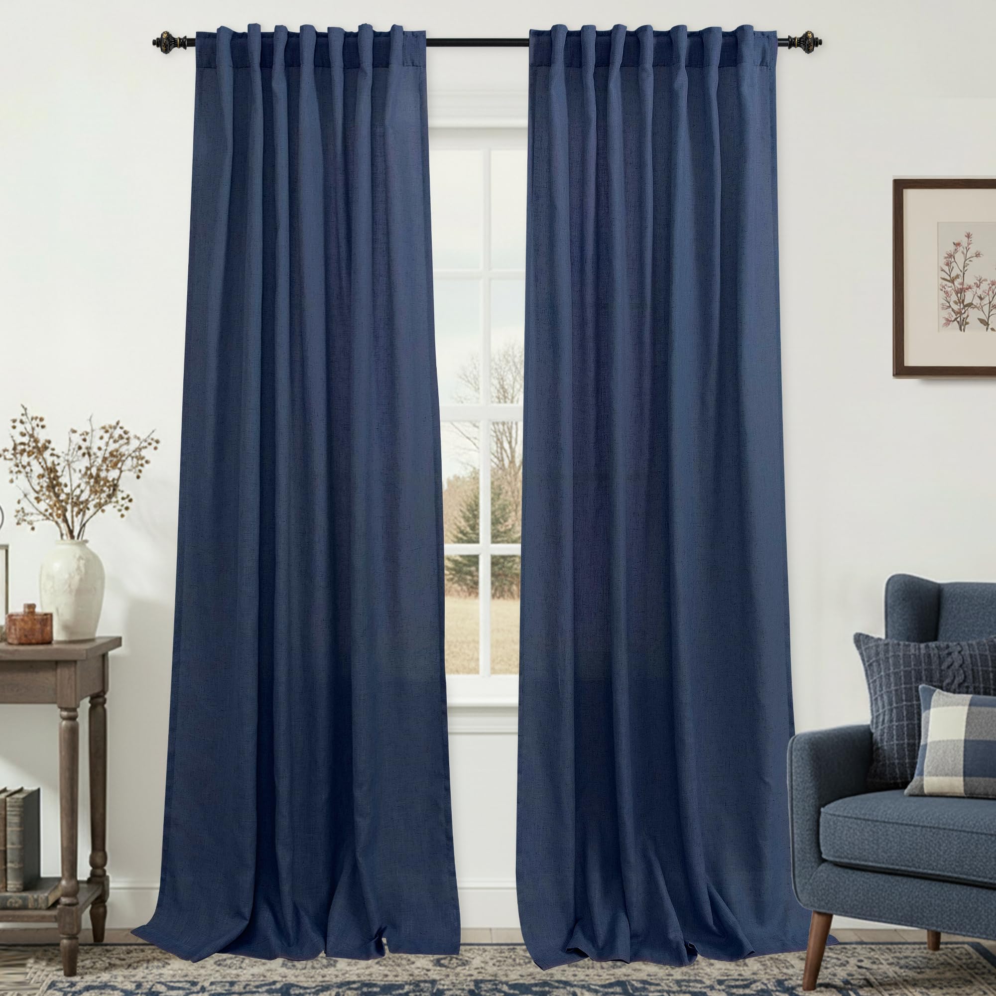KOUFALL 92 Inch Curtains for Living Room 2 Panels Set,Light Filtering Farmhouse Boho Linen Semi Sheer Curtain Drapes 92 Inches Long for Bedroom,Cream Ivory