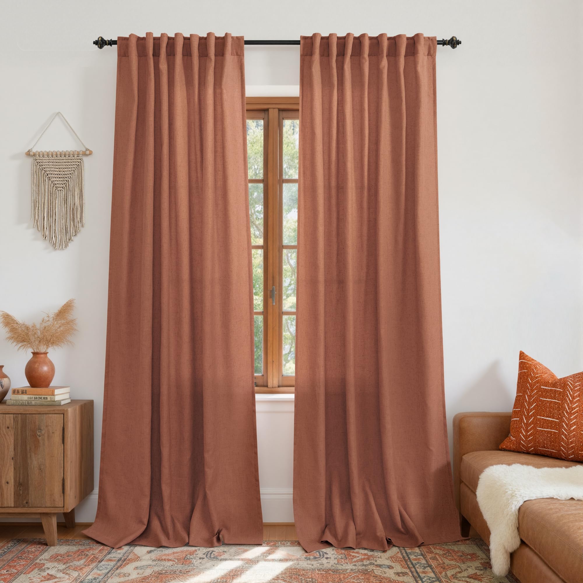 KOUFALL 92 Inch Curtains for Living Room 2 Panels Set,Light Filtering Farmhouse Boho Linen Semi Sheer Curtain Drapes 92 Inches Long for Bedroom,Cream Ivory