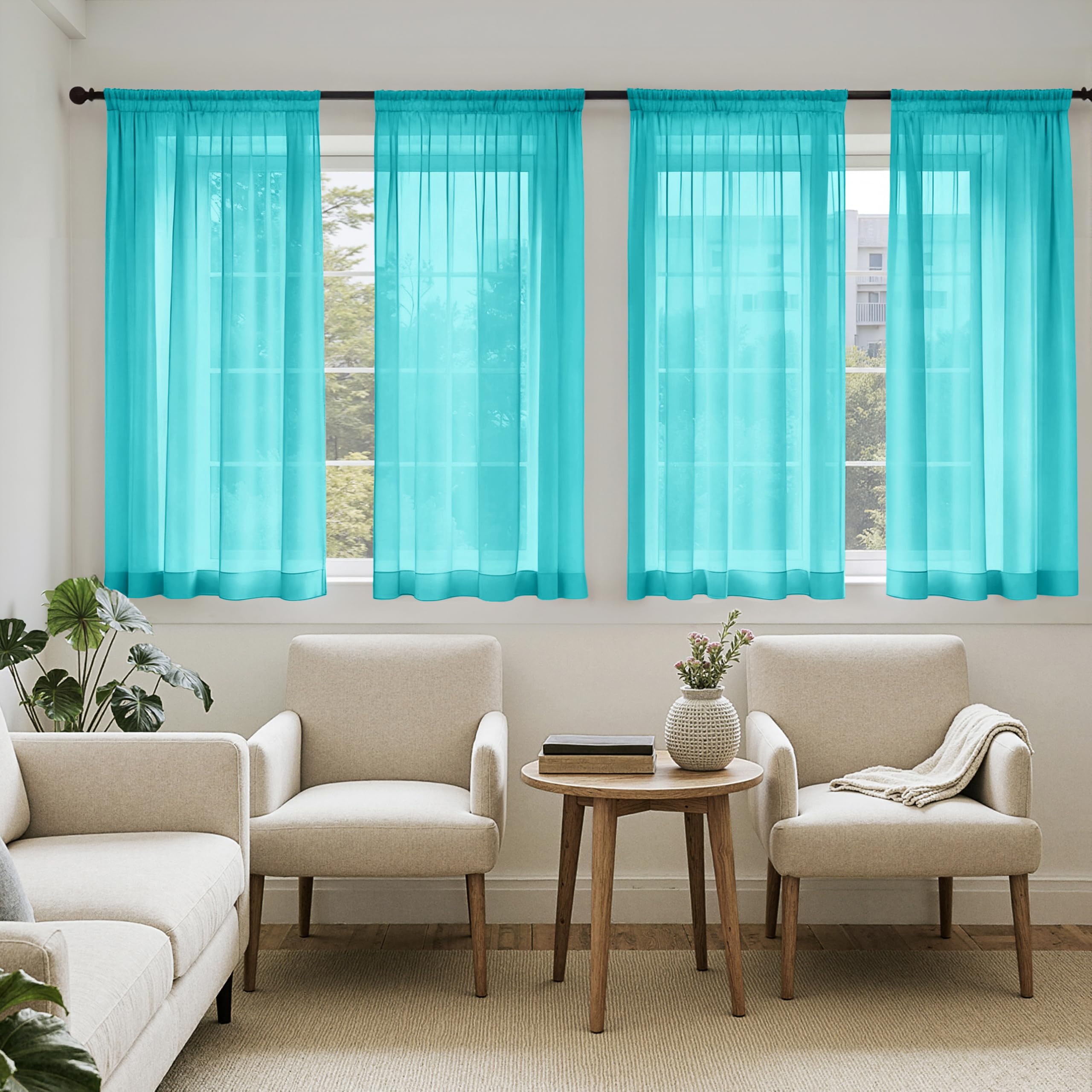 MIULEE White Sheer Curtains 105 Inches Long, 4 Panels Set, Light Filtering Voile Rod Pocket Drapes, Airy Soft Fabric Window Treatments for Living Room and Bedroom, 42 x 105 Inches