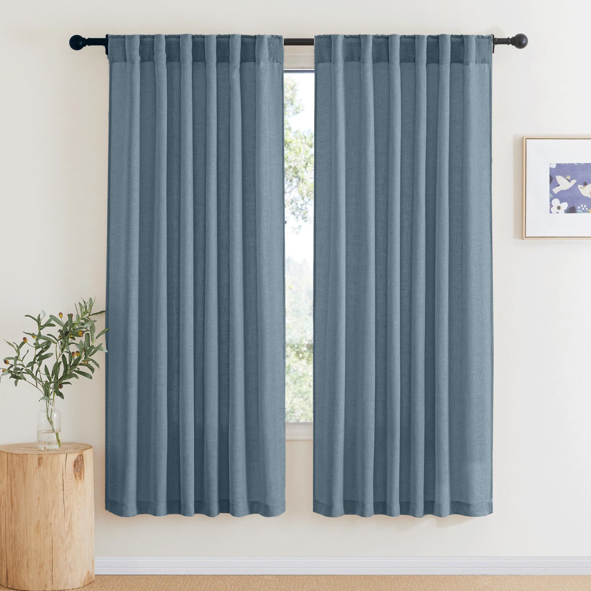 RYB HOME Semi Sheer Curtains 102 inches Long, Back Tab Light Filtration Half Privacy Window Curtains & Drapes for Bedroom Living Room, Linen, W 52 x L 102 inches, 2 Panels Set