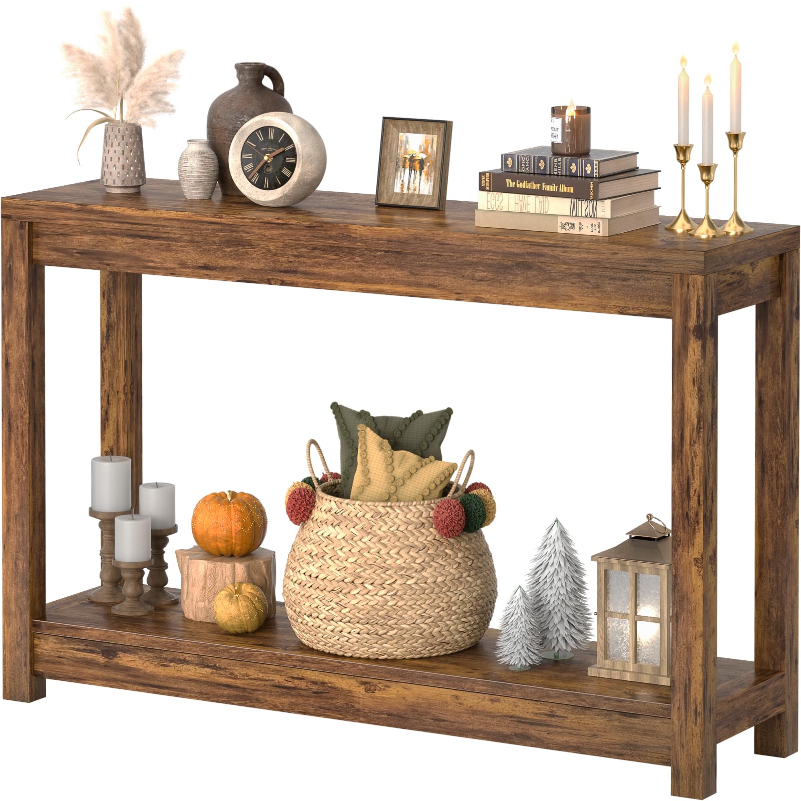Besiost 32" Black Grain Wood Narrow Entryway Table with Shelf Storage & Simple Assembly
