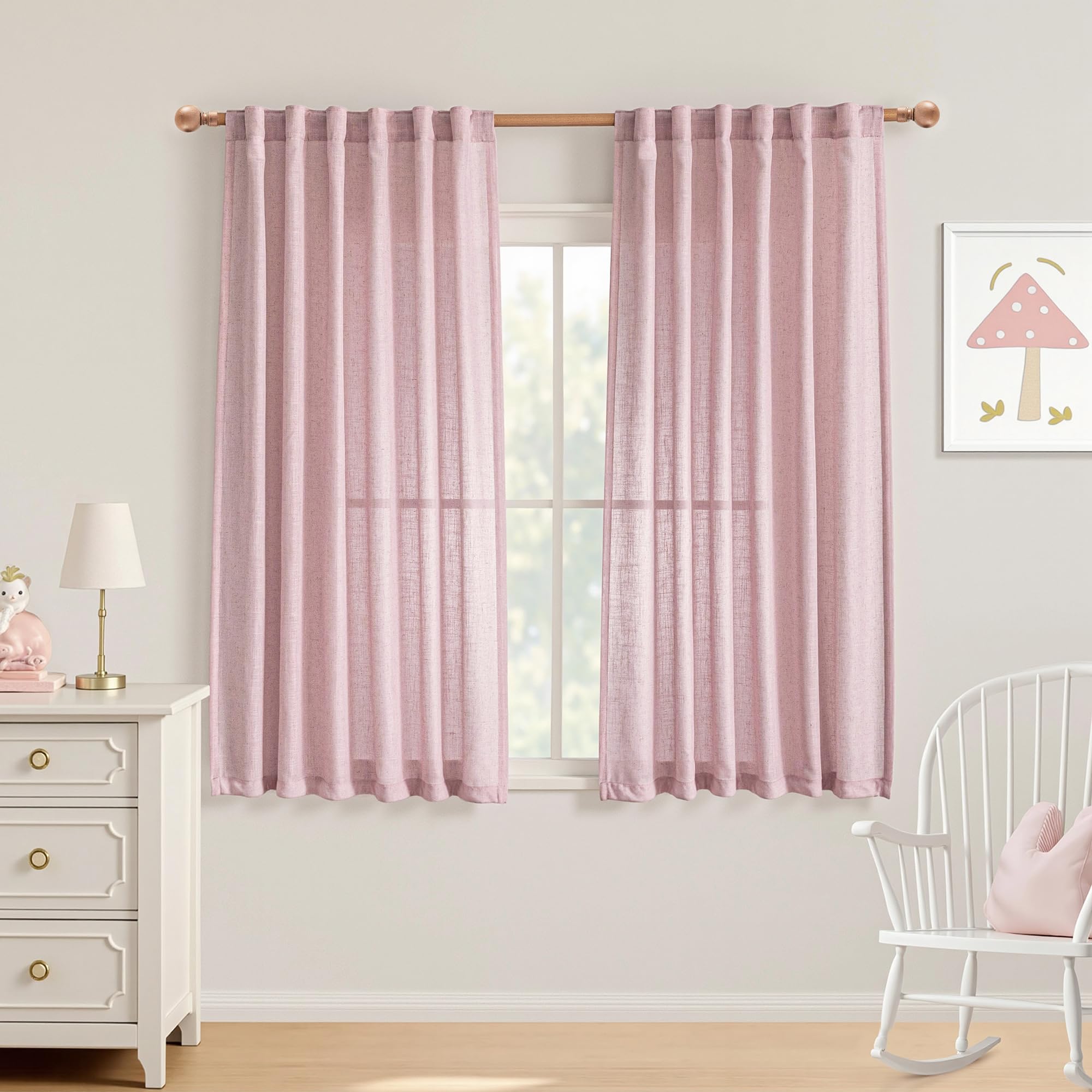 MYSKY HOME Country Curtains for Sliding Glass Door, Back Tab Semi Sheer Curtain Panels Extra Long Floor Length Drapes Linen Texture Soft Touch, 50x108 Inch, Linen, Set of 2