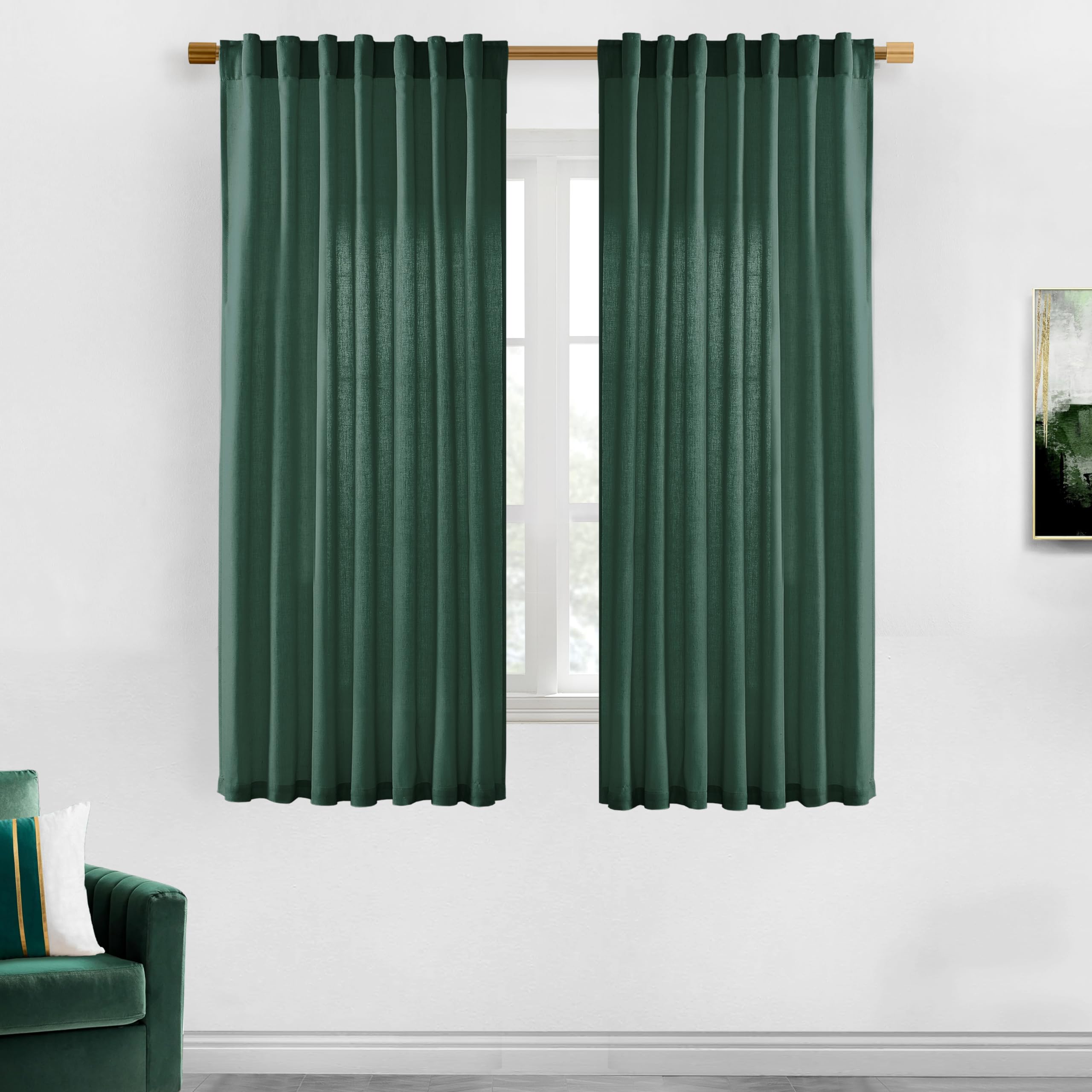 XTMYI 90 Inches Long Sheer Linen Curtains 2 Panels Set,Hook Tape Back Tab Semi Sheer Cotton Blend Fabric Modern Cottage Core Cottagecore Curtain Drapes for Living Room Bedroom,50x90 in Length
